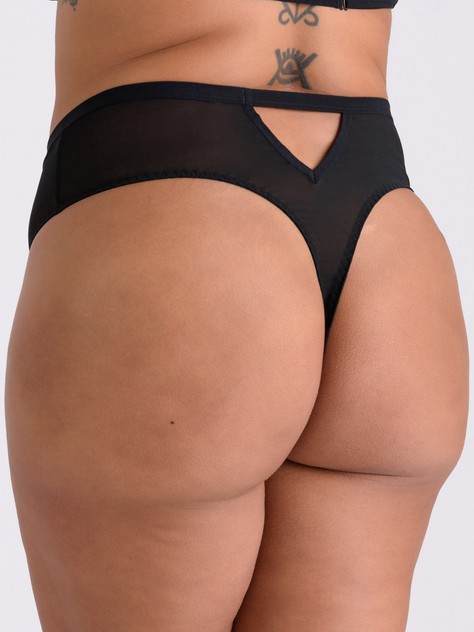 Lovehoney Black Sheer Mesh High-waisted Thong, Black, hi-res