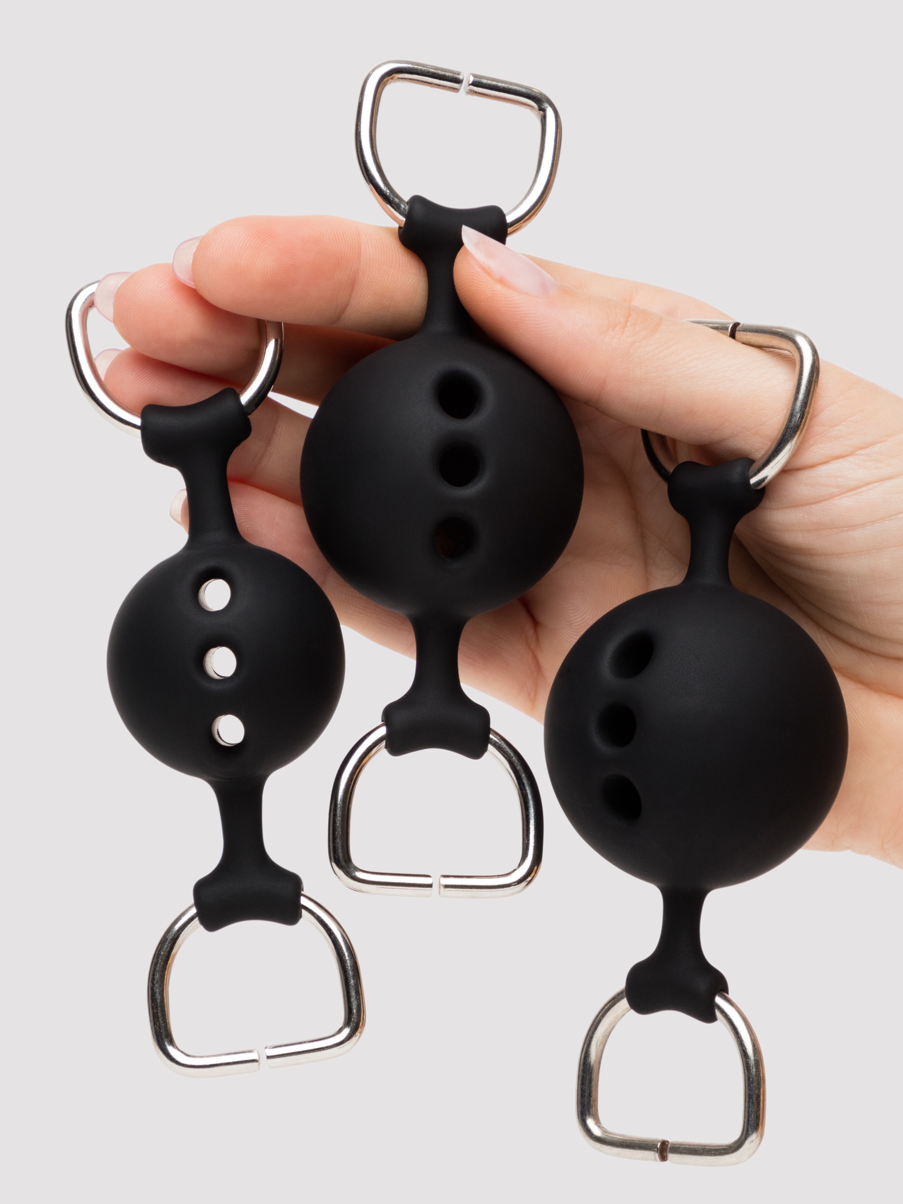 Bondage Boutique Silicone Ball Gag Training System , Black, hi-res