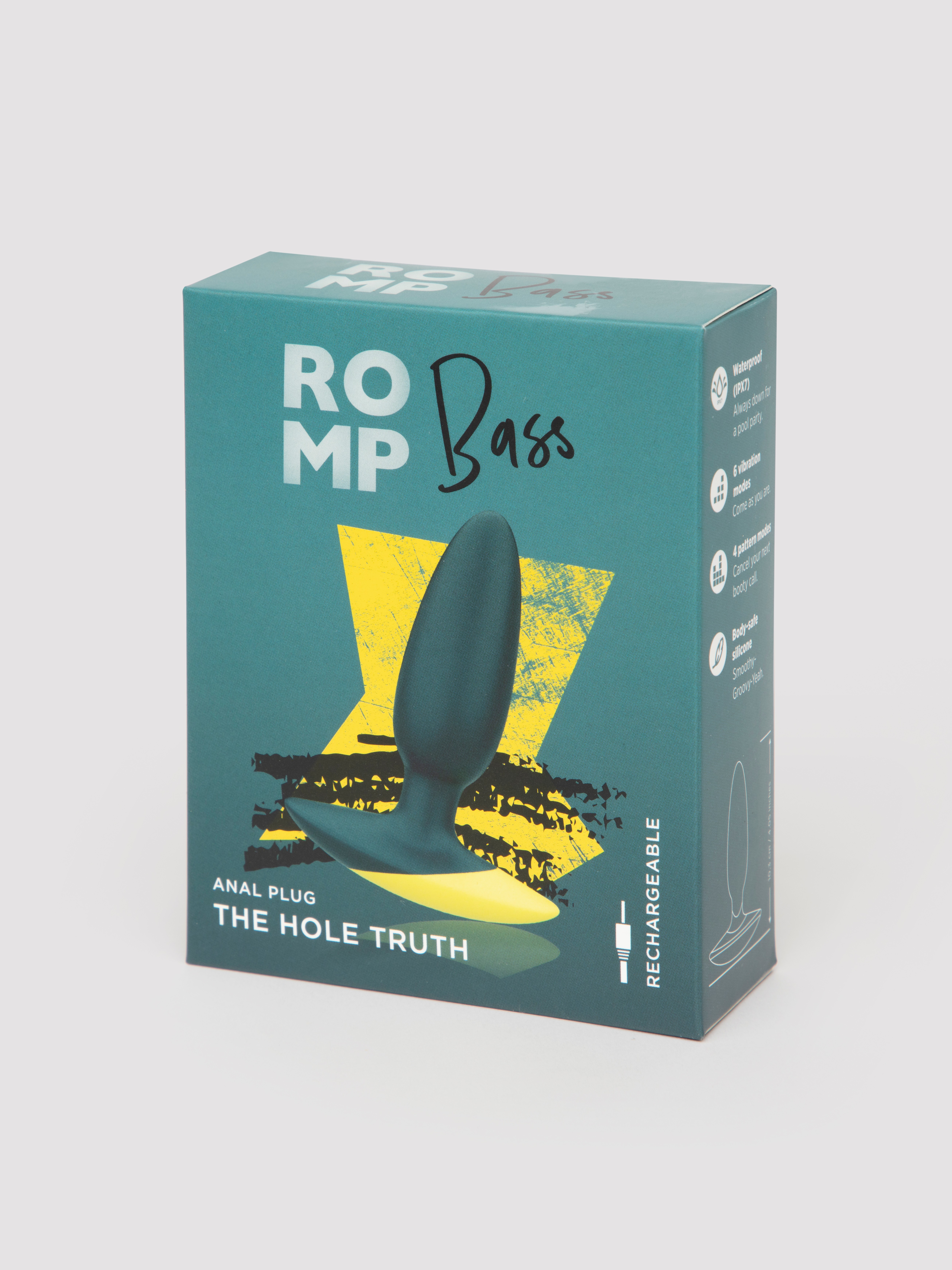 ROMP Bass Rechargeable Silicone Vibrating Butt Plug 3.5 Inches, Blue, hi-res