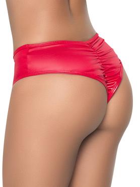 Mapale Wet Look Red High Waist Ruched Thong