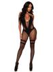 Leg Avenue Black Illusion Opaque and Sheer Halter Crotchless Bodystocking, Black, hi-res