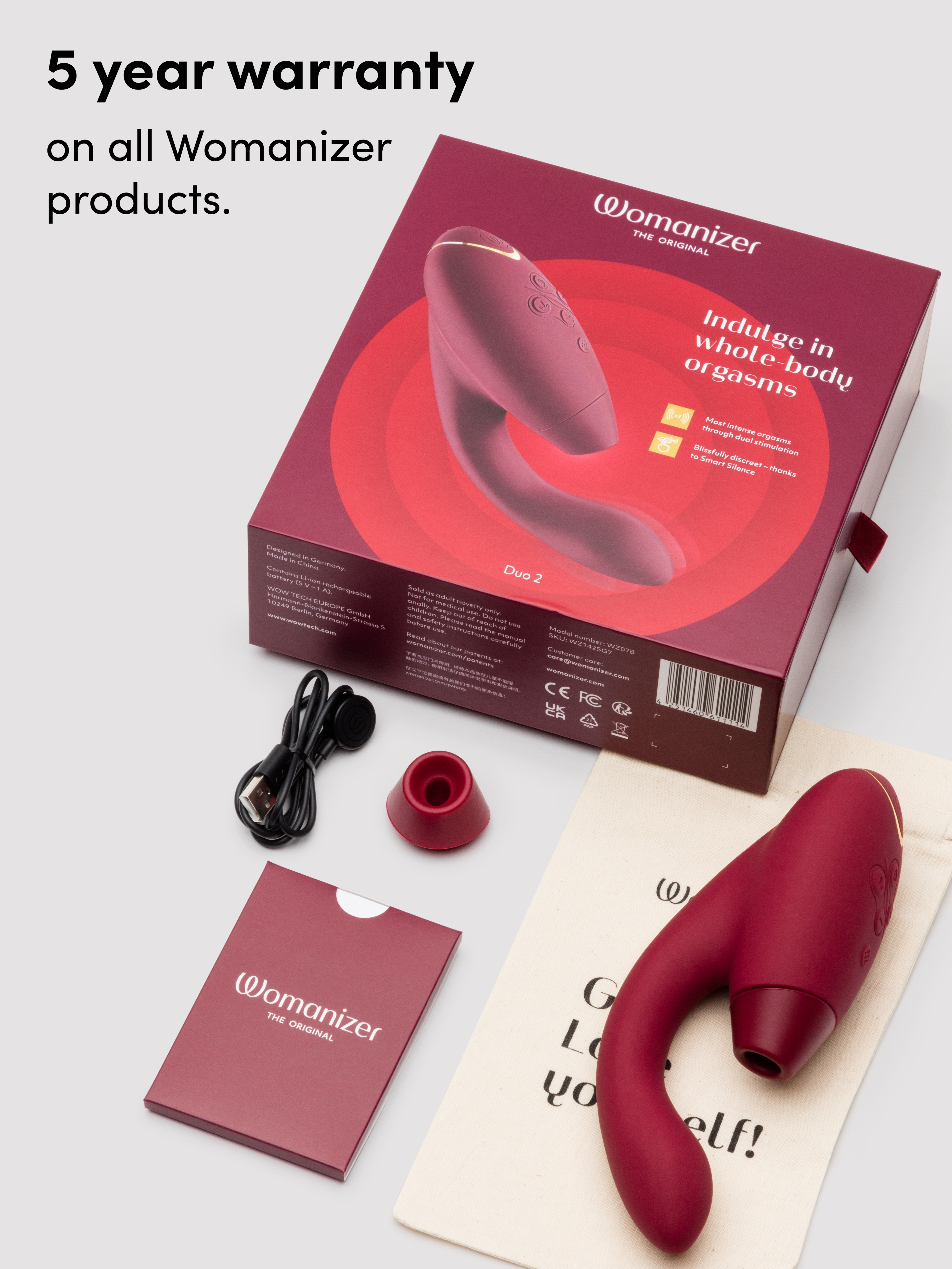 Womanizer Duo 2 Rechargeable Silicone G-Spot and Clitoral Stimulator, Red, hi-res
