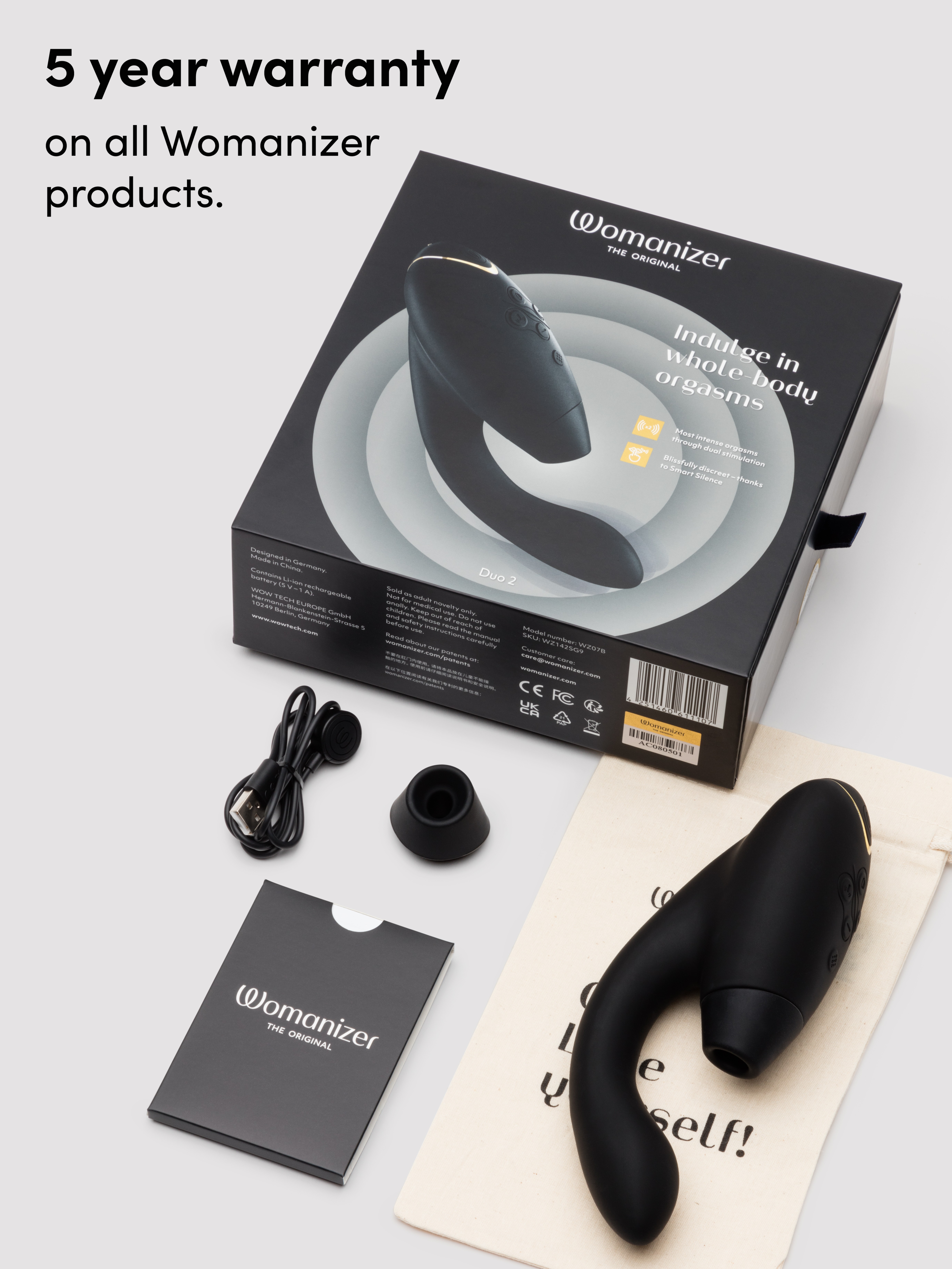 Womanizer Duo 2 Rechargeable Silicone G-Spot and Clitoral Stimulator, Black, hi-res