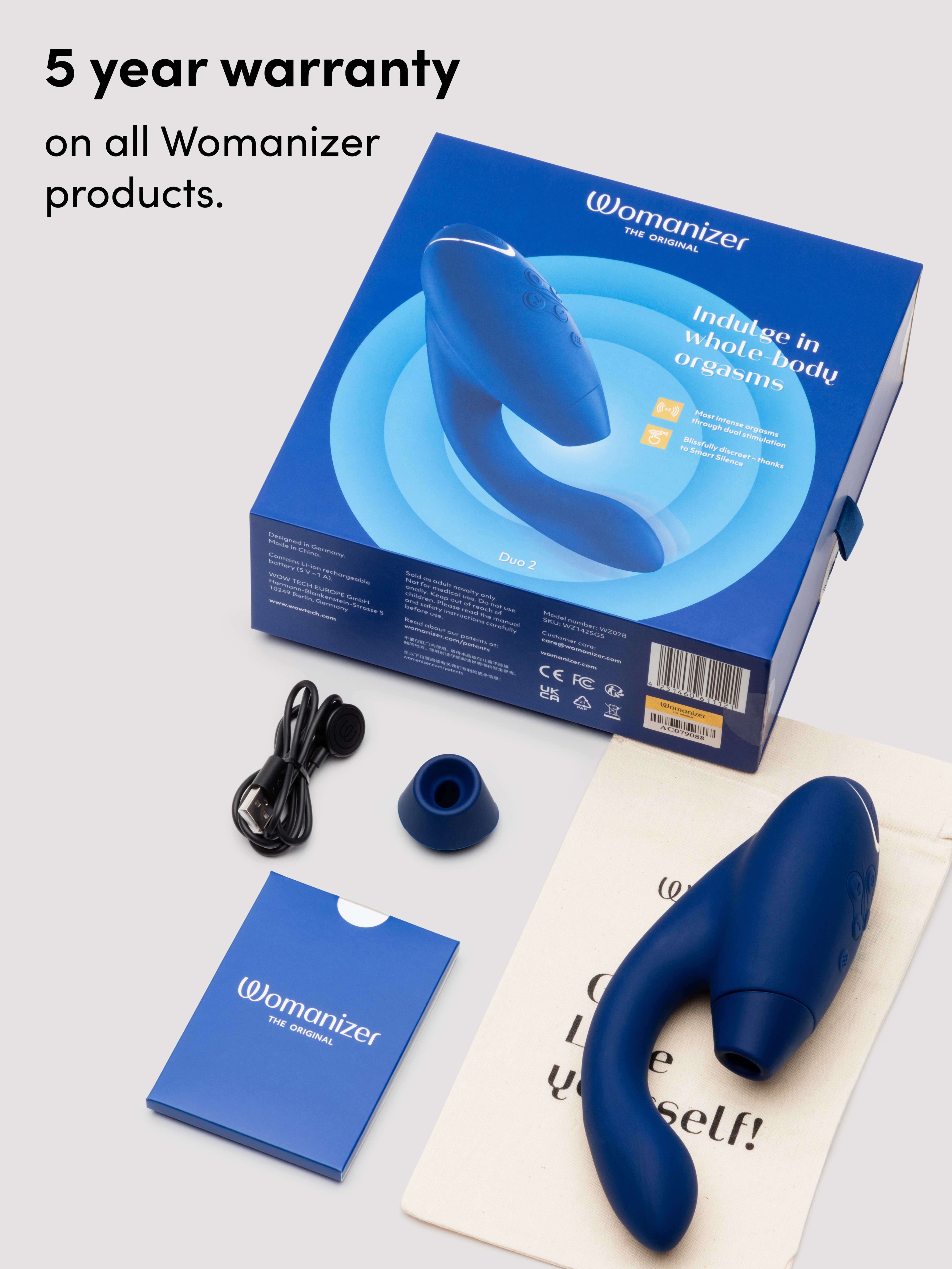 Womanizer Duo 2 Rechargeable Silicone G-Spot and Clitoral Stimulator, Blue, hi-res