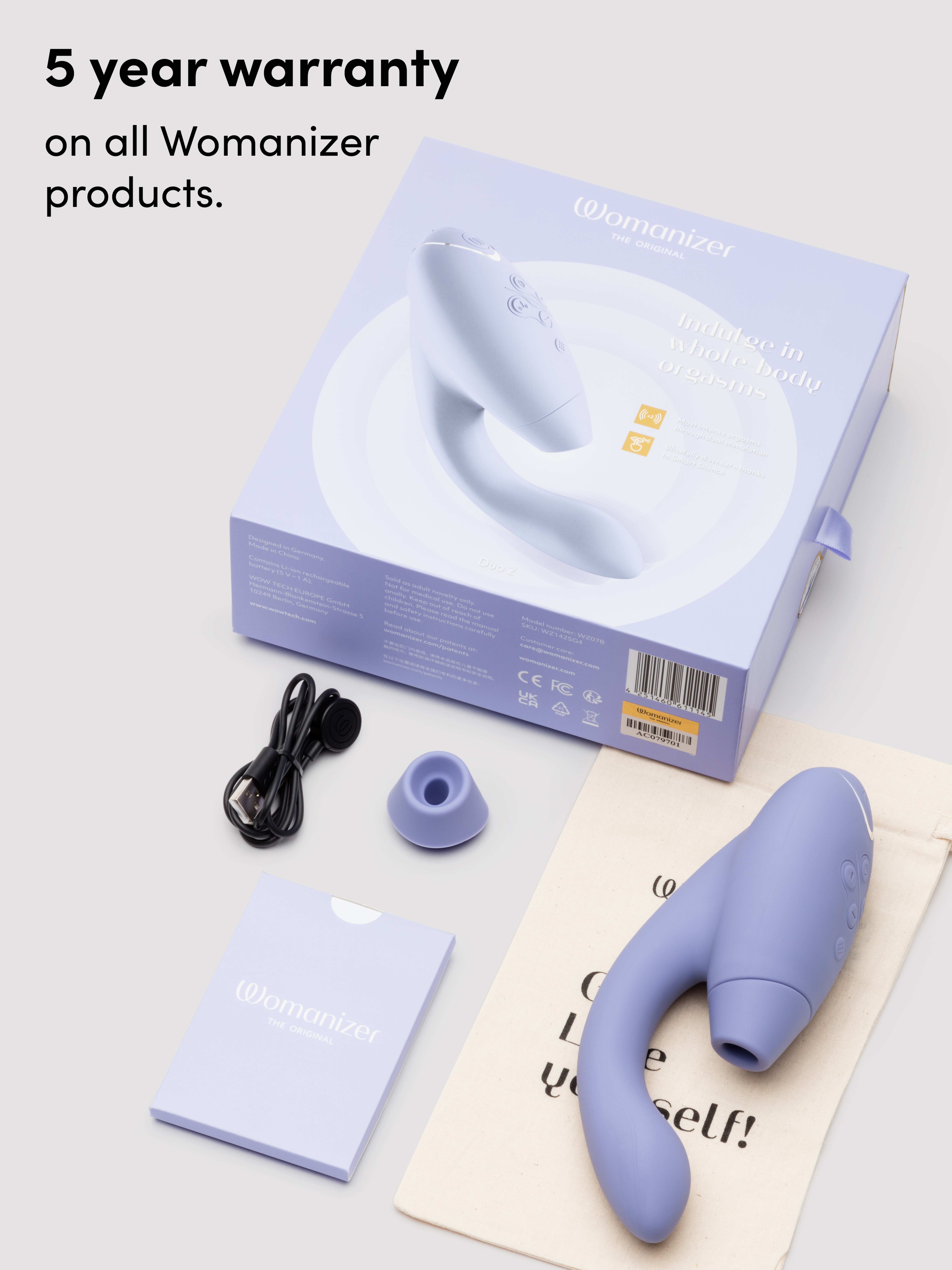 Womanizer Duo 2 Rechargeable Silicone G-Spot and Clitoral Stimulator, Purple, hi-res