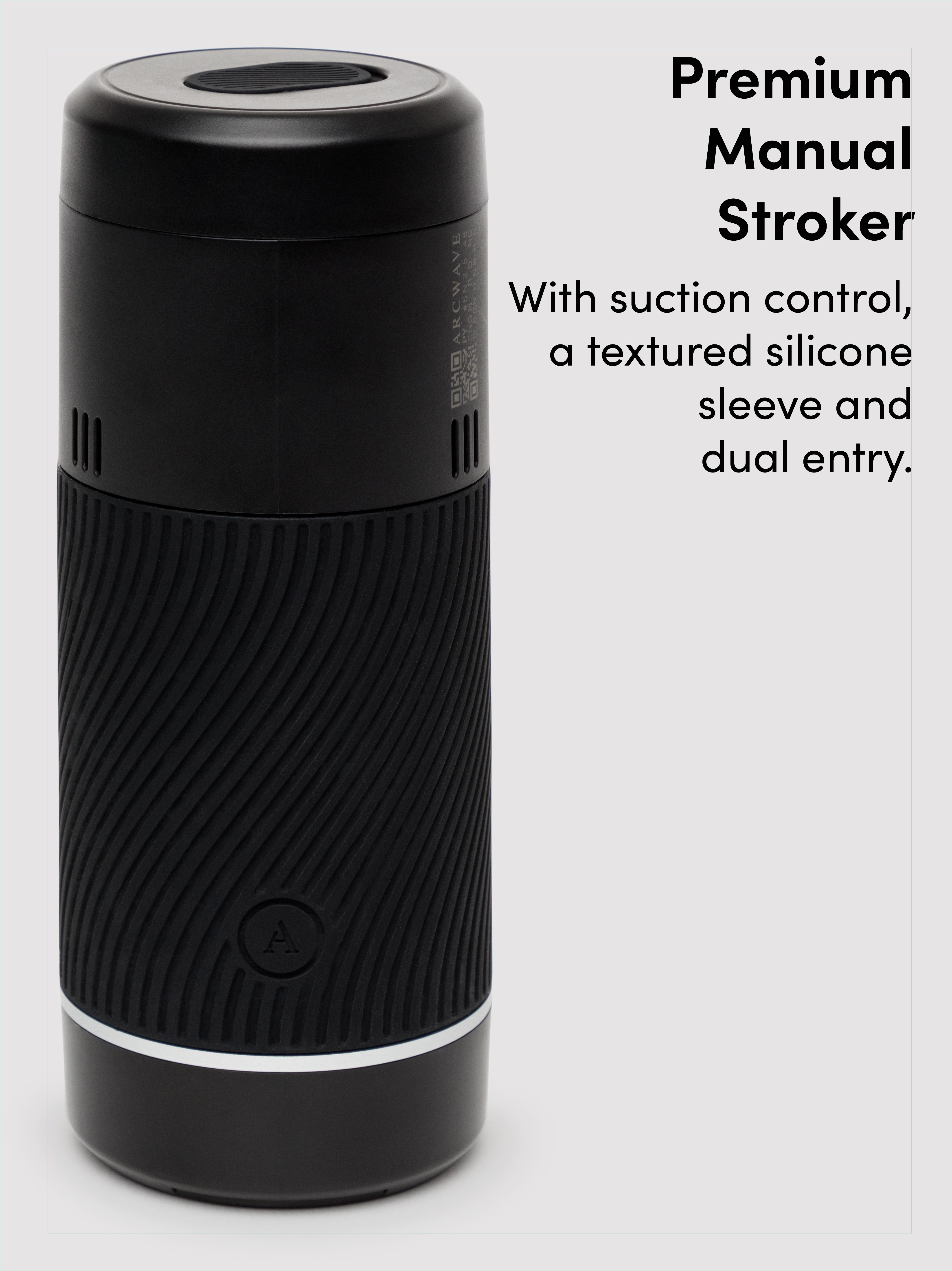 Arcwave Pow Silicone Dual-Entrance Suction Control Male Masturbator, Black, hi-res