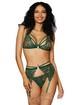  Dreamgirl Green Metallic Lace Bralette and Garter Set, Green, hi-res