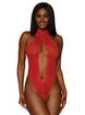 Dreamgirl Red Fishnet and Heart Trim Crotchless Pearl Thong Body, Red, hi-res