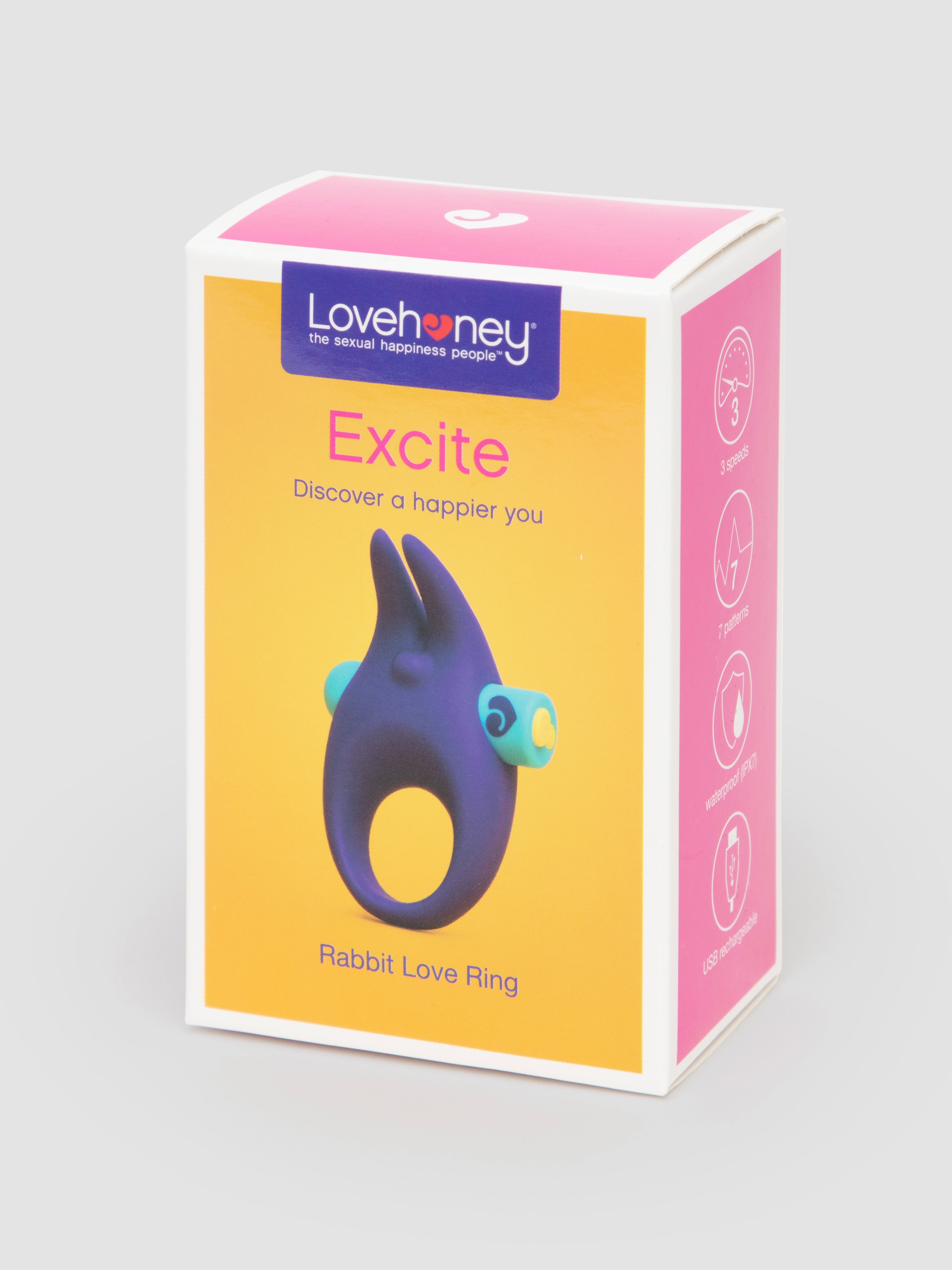 Lovehoney Excite 10 Function Rechargeable Rabbit Love Ring , Purple, hi-res