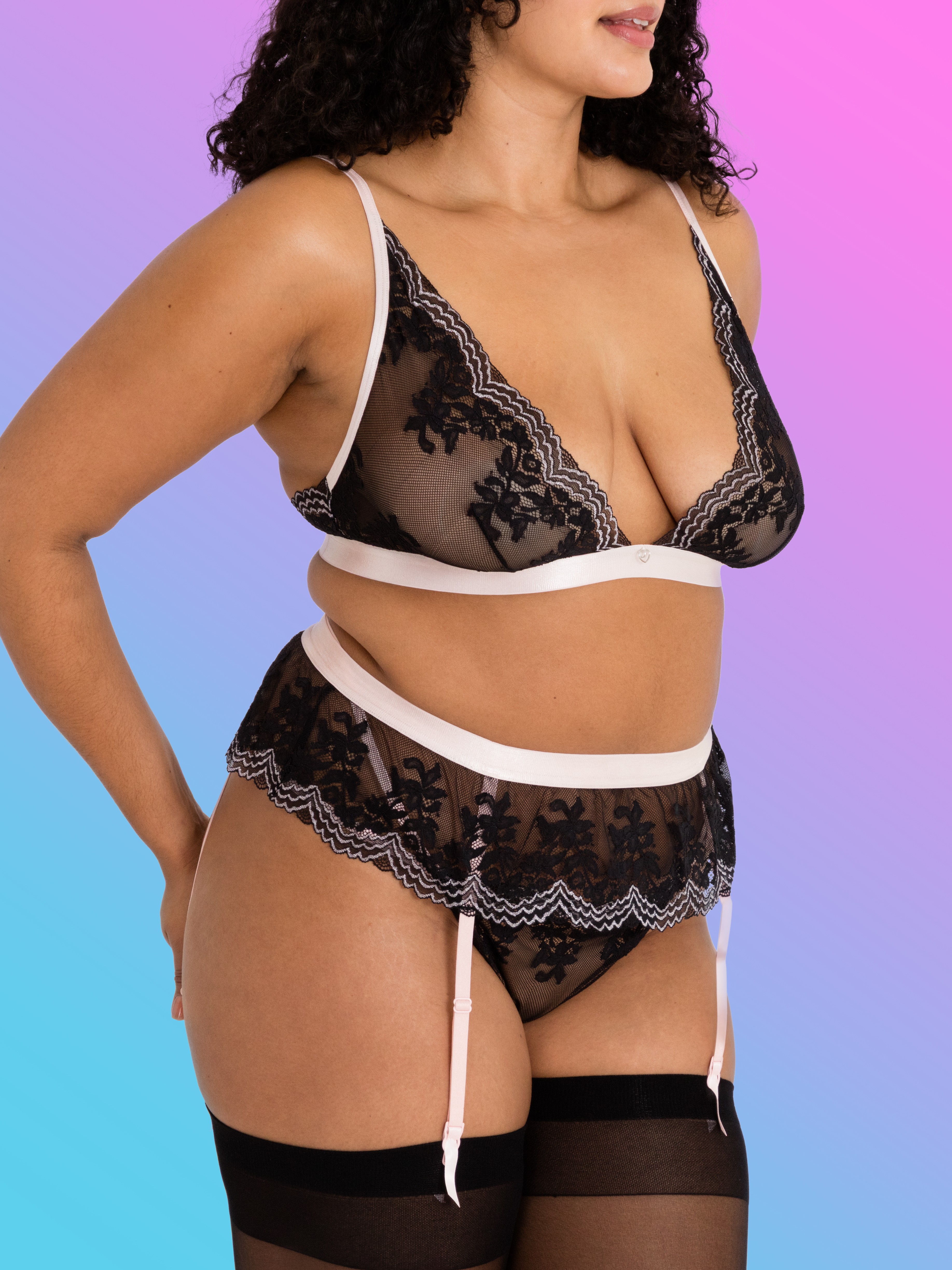Lovehoney Plus Size Lustrous Lace Black Bra, Black, hi-res
