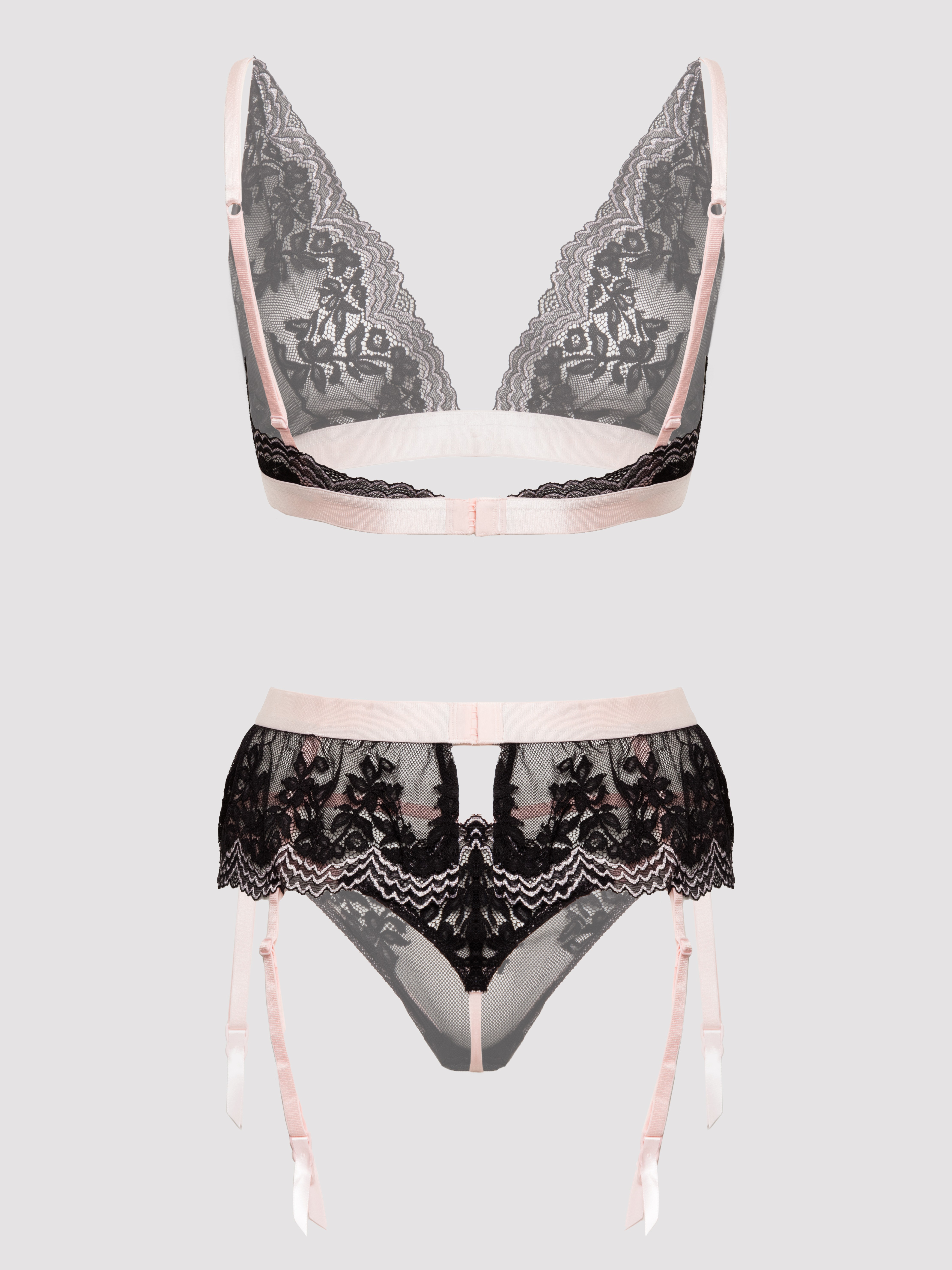 Lovehoney Plus Size Lustrous Lace Black Bra, Black, hi-res