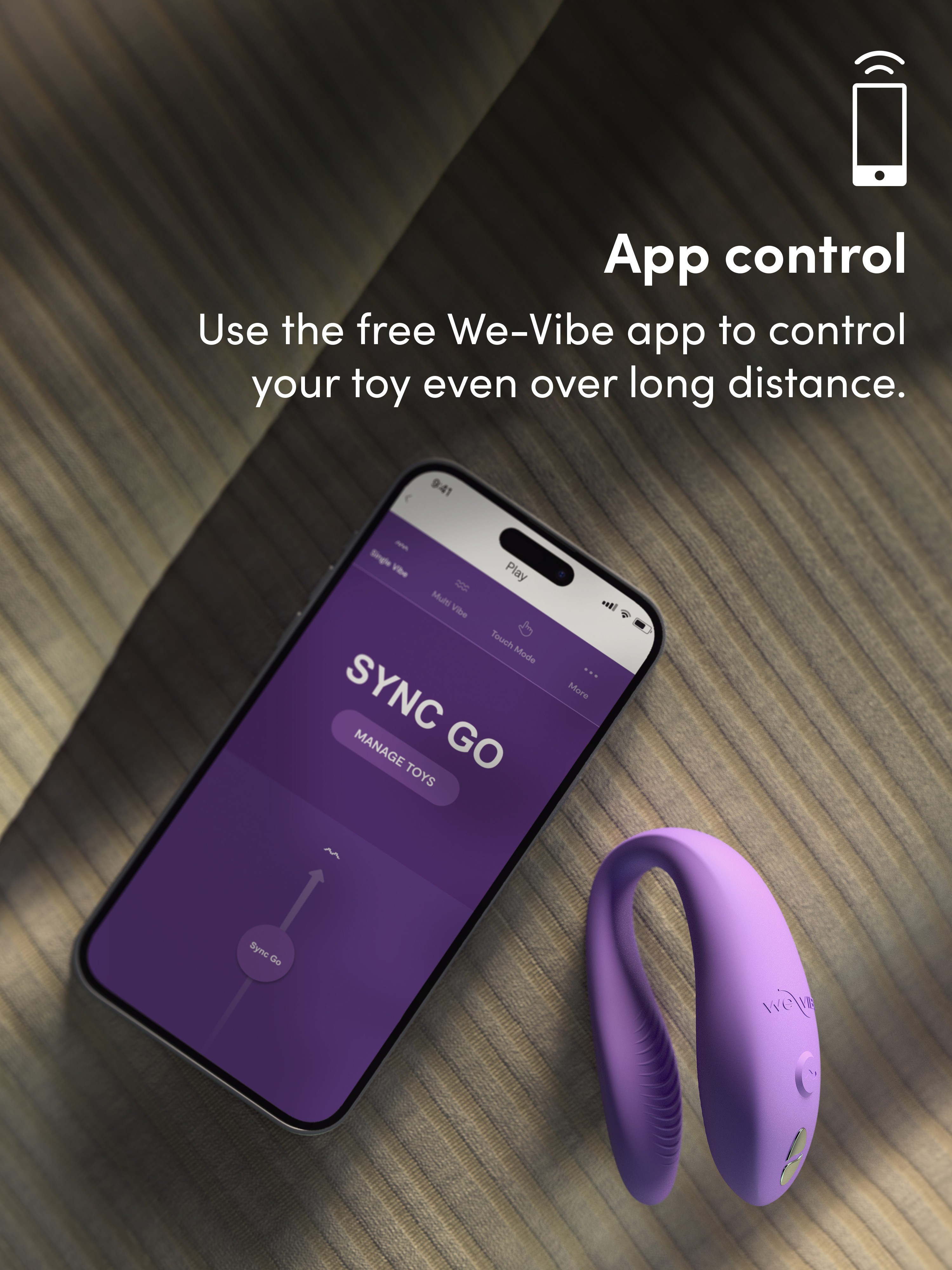 We-Vibe Sync Go App Controlled Rechargeable Clitoral and G-Spot Vibrator, Purple, hi-res