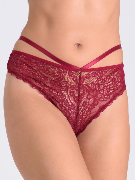 Lovehoney Late Night Liaison Wine Crotchless Thong, Wine, hi-res