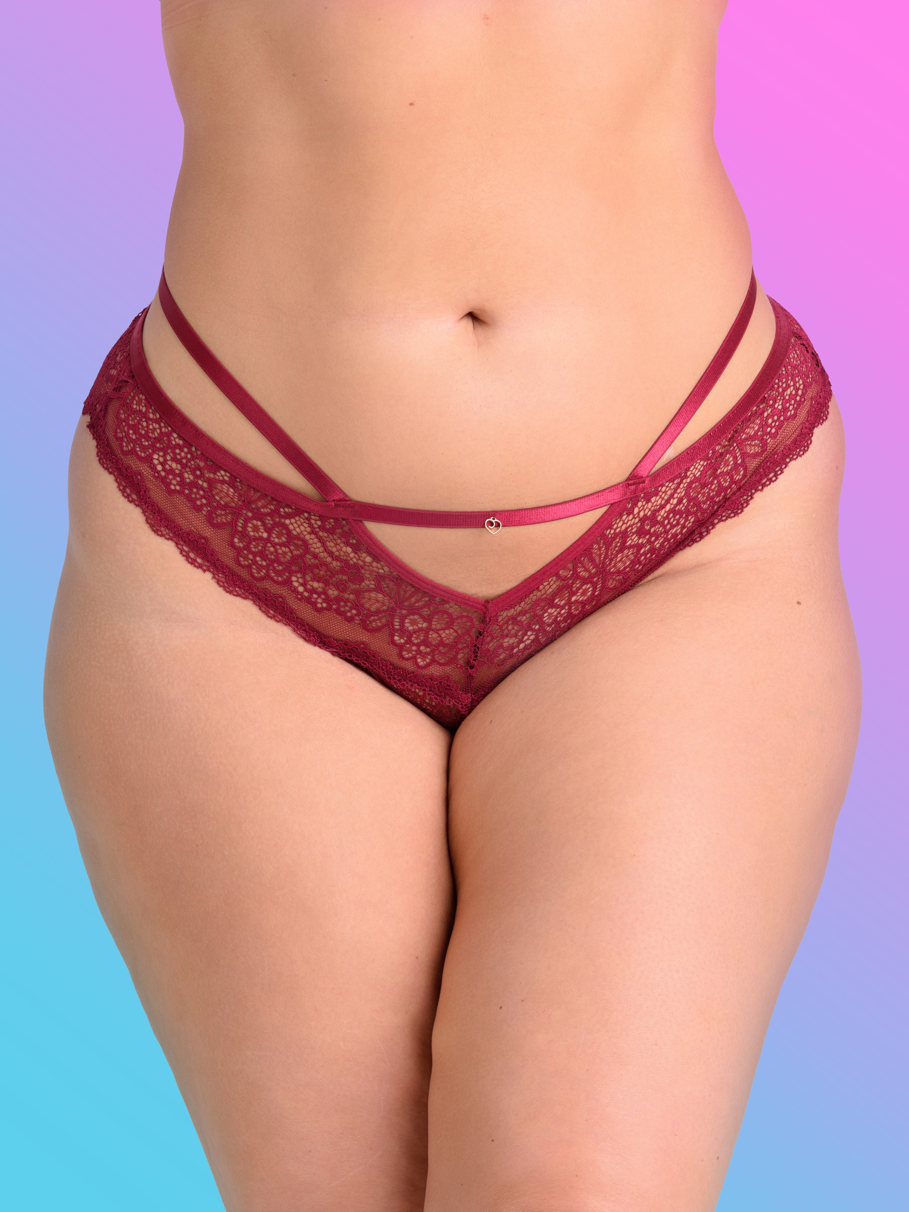 Lovehoney Late Night Liaison Crotchless Brazilian Panties, Wine, hi-res