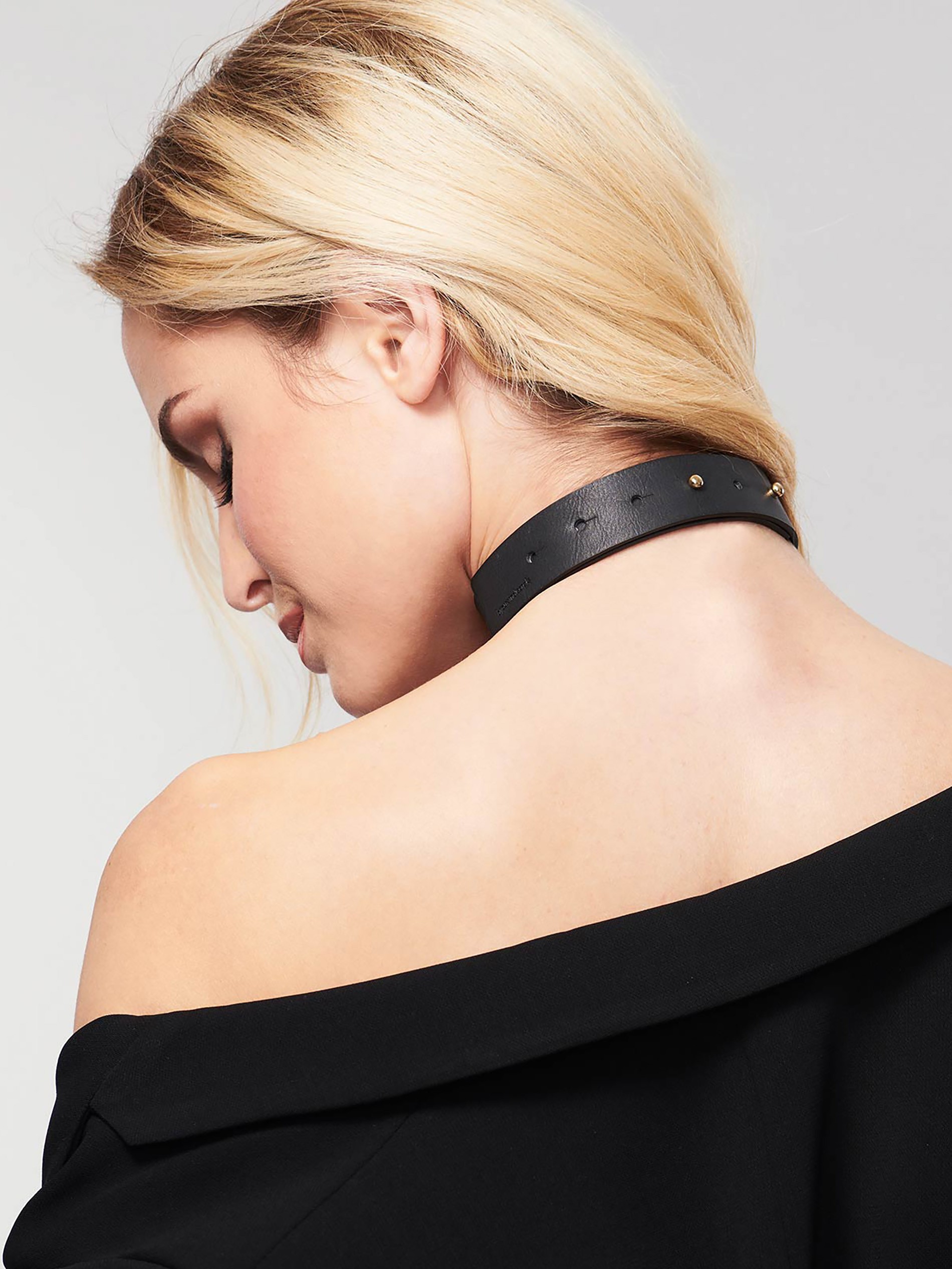 Bijoux Indiscrets Black Faux Leather Choker with Detachable Flogger , Black, hi-res