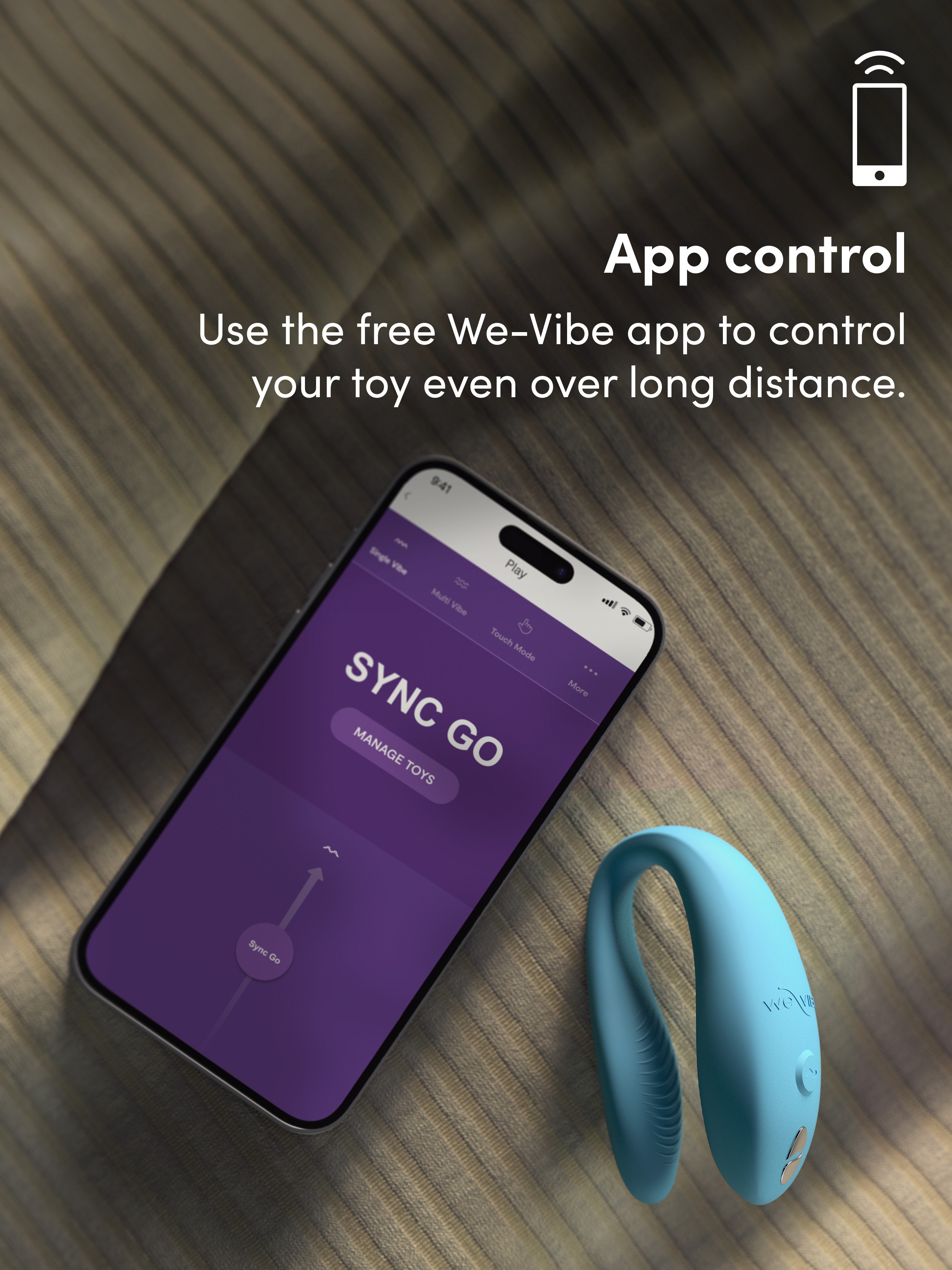 We-Vibe Sync Go App Controlled Rechargeable Clitoral and G-Spot Vibrator, Blue, hi-res