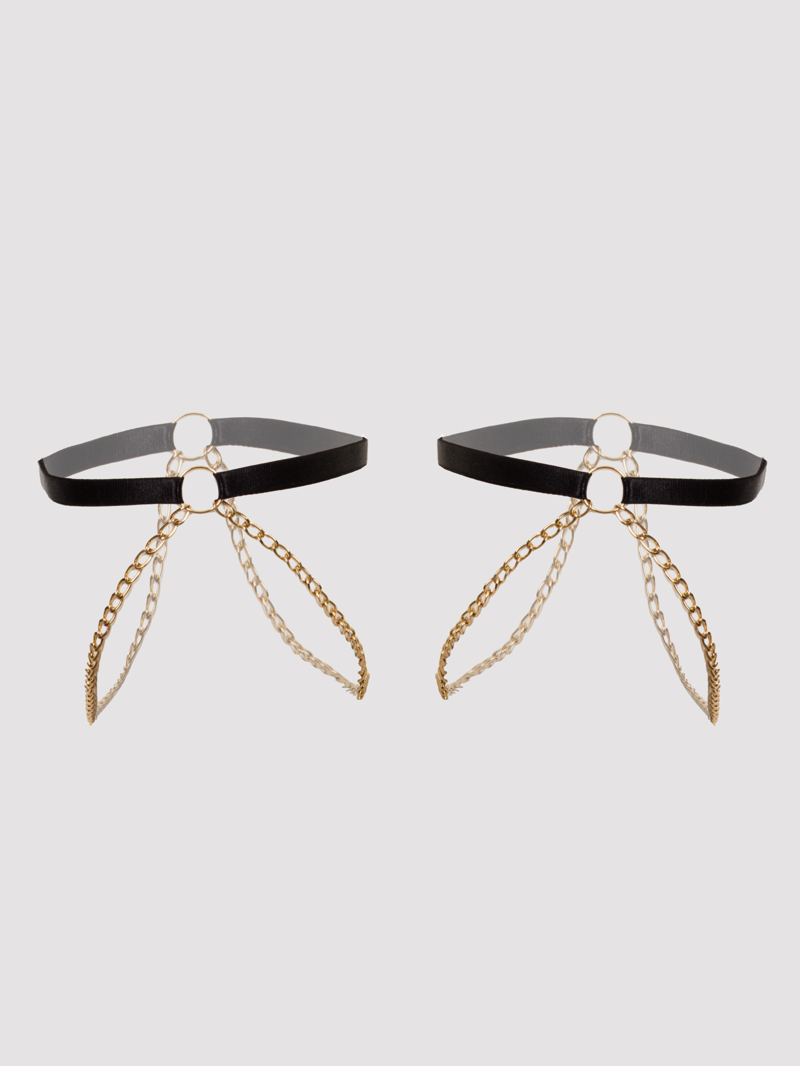 Lovehoney Black and Gold Chain Garters, Black, hi-res