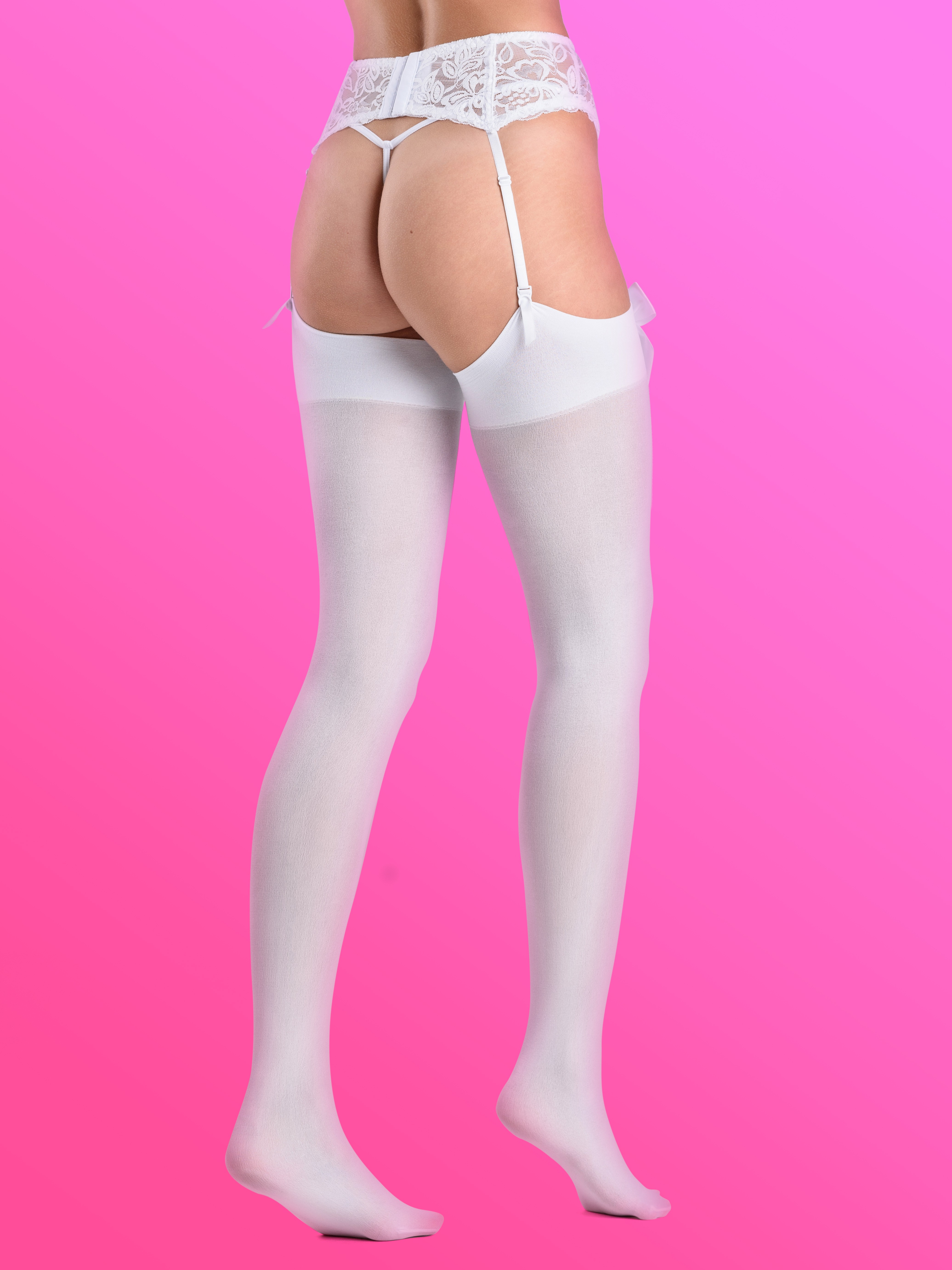  Lovehoney Fantasy White and Red Bow Top Stockings, White, hi-res