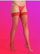 Lovehoney Fishnet Lace Top Hold-Ups, Red, hi-res
