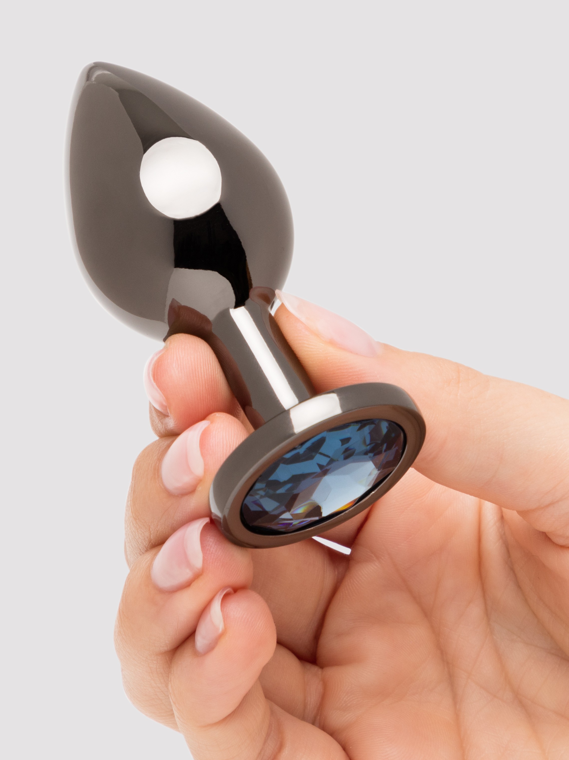 Lovehoney Gunmetal Jewelled Metal Medium Butt Plug 3 Inch, Grey, hi-res