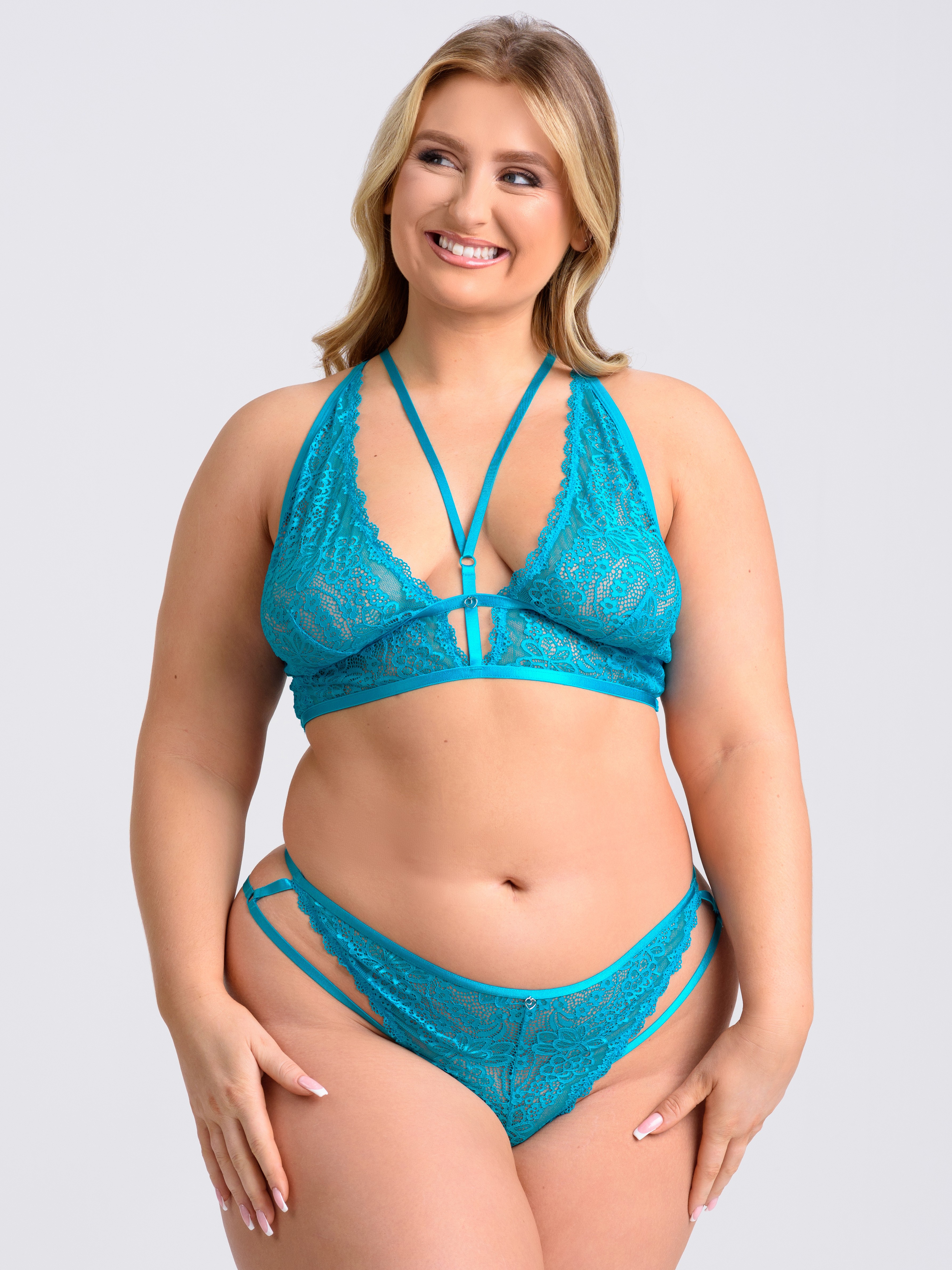 Lovehoney Late Night Liaison Wine Crotchless Bra Set, Blue, hi-res