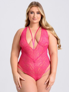 Lovehoney Plus Size Late Night Liaison Hot Pink Crotchless Lace Teddy