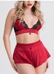Lovehoney Empress Red Satin Bra and French Knickers Set, Red, hi-res
