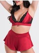 Lovehoney Empress Red Satin Bra and French Knickers Set, Red, hi-res