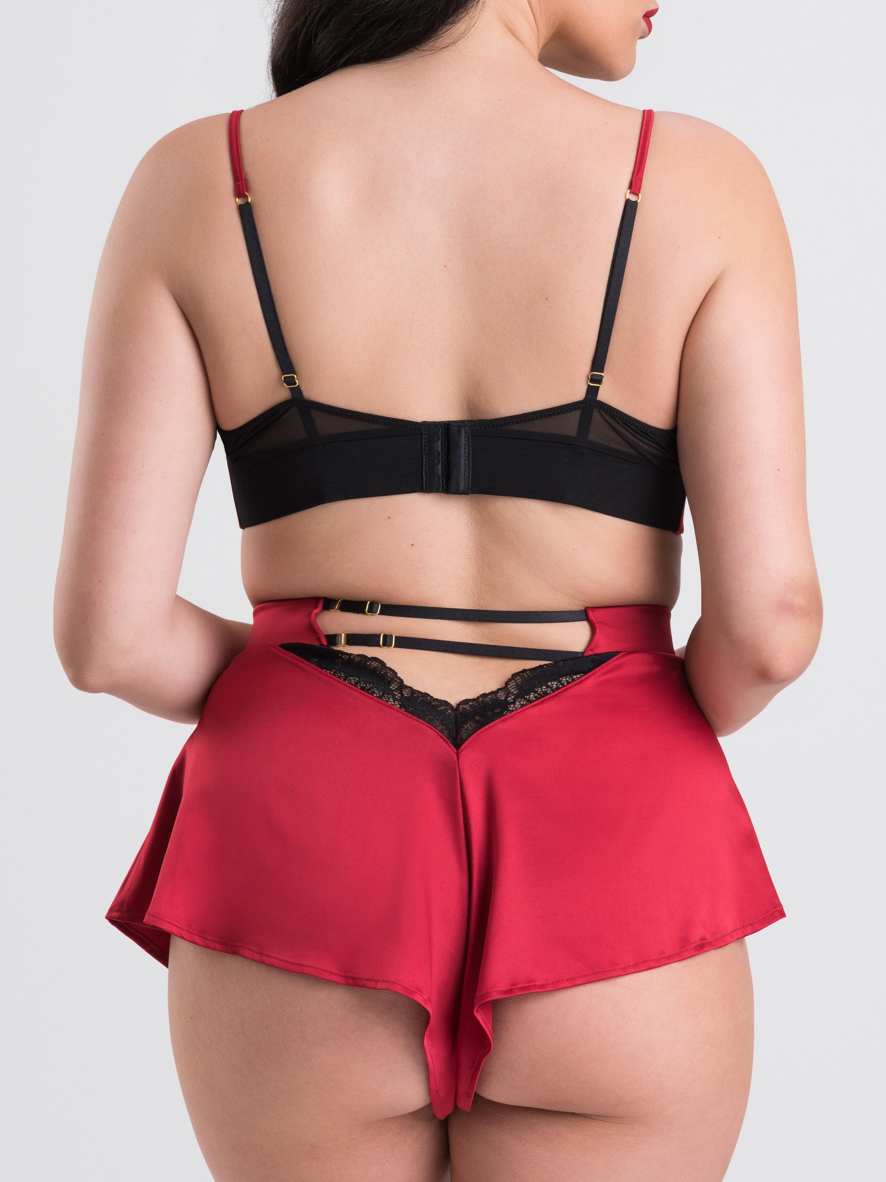 Lovehoney Empress Red Satin Bra and French Knickers Set, Red, hi-res