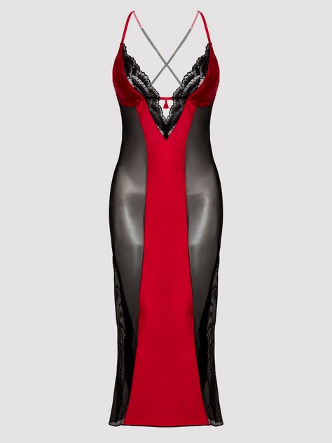 Lovehoney Plus Size Empress Red Satin and Mesh Long Slip