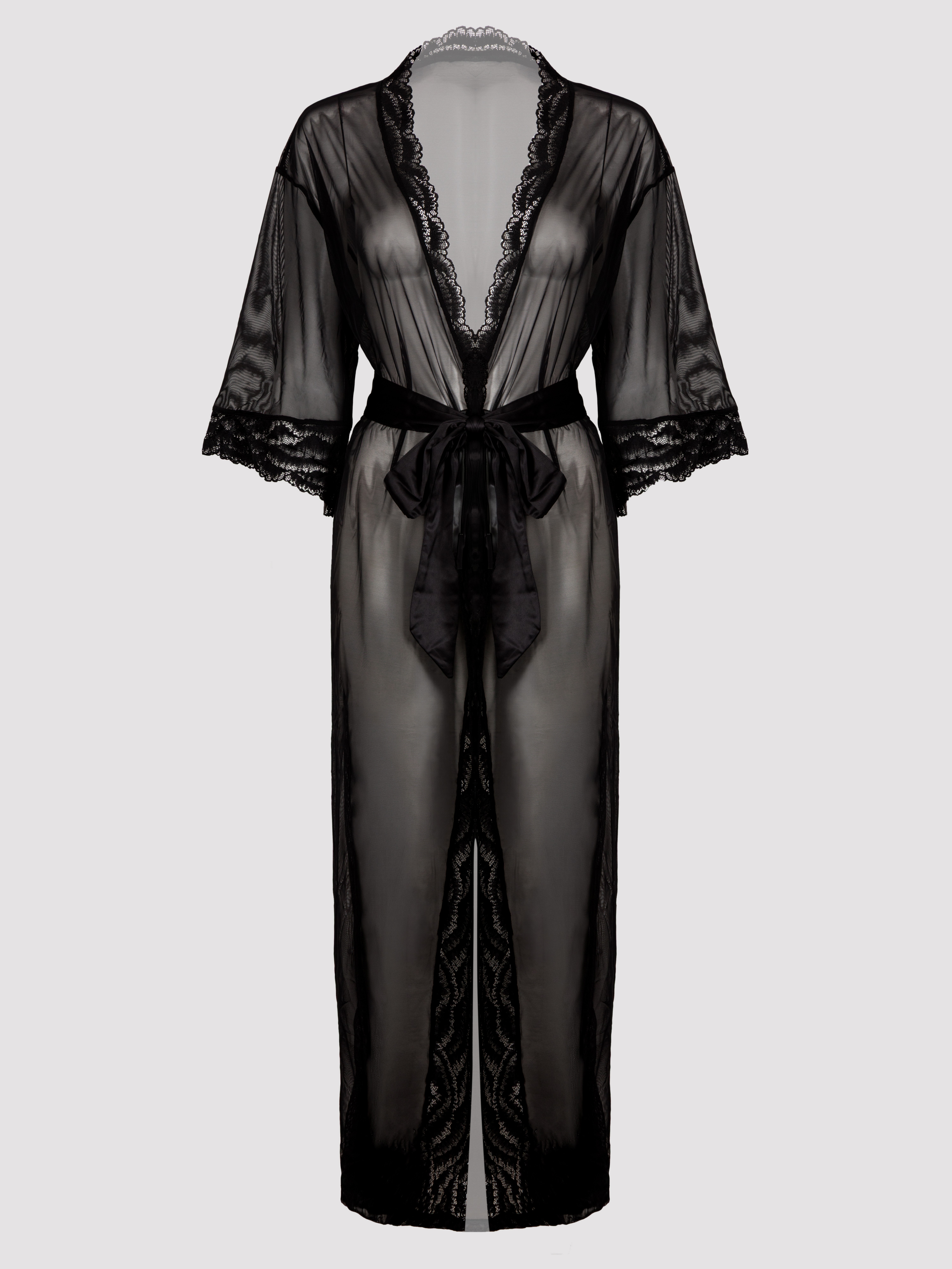 Lovehoney Empress Black Mesh Long Robe, Black, vanilla