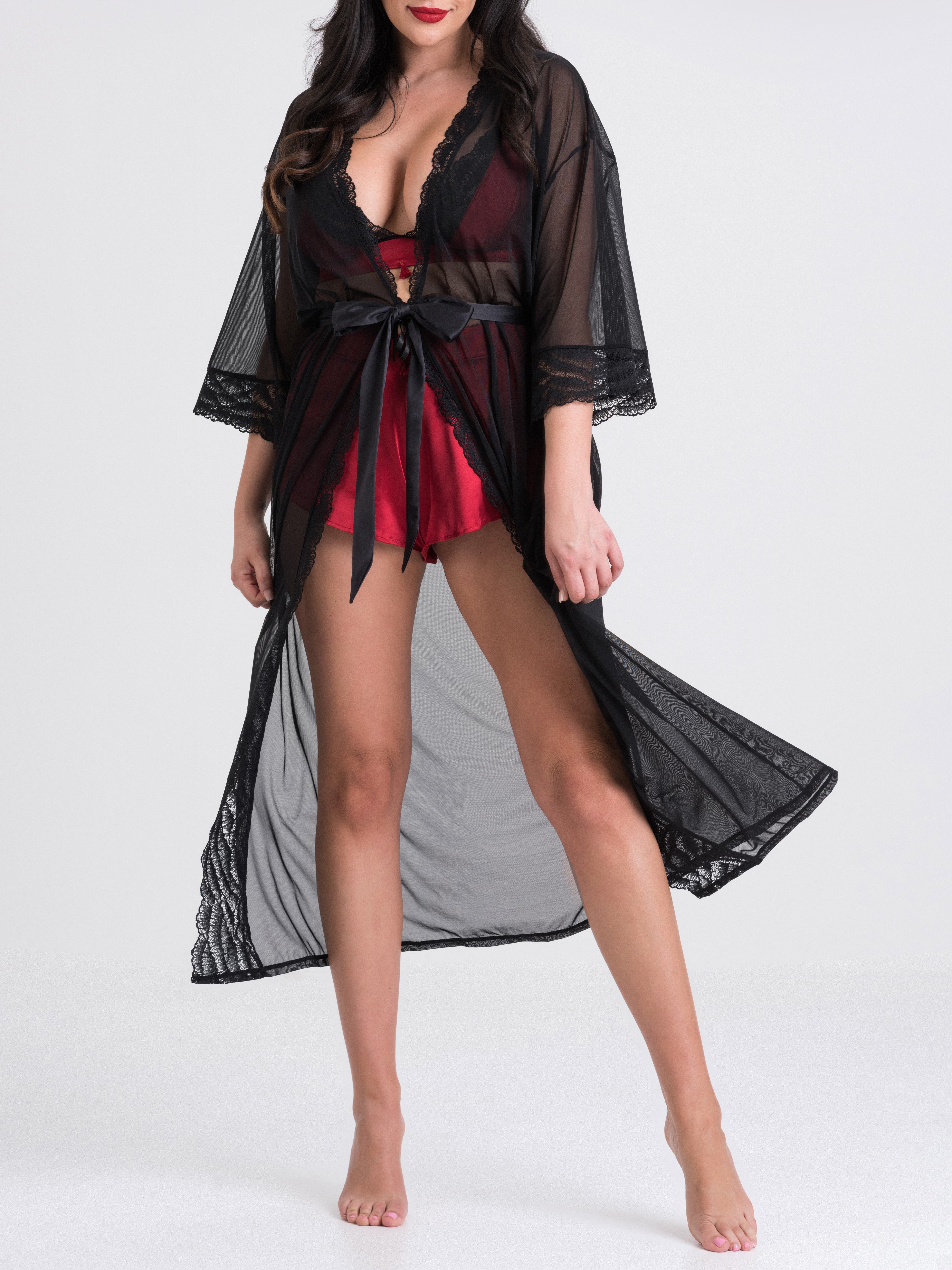 Lovehoney Empress Black Long Robe, Black, hi-res