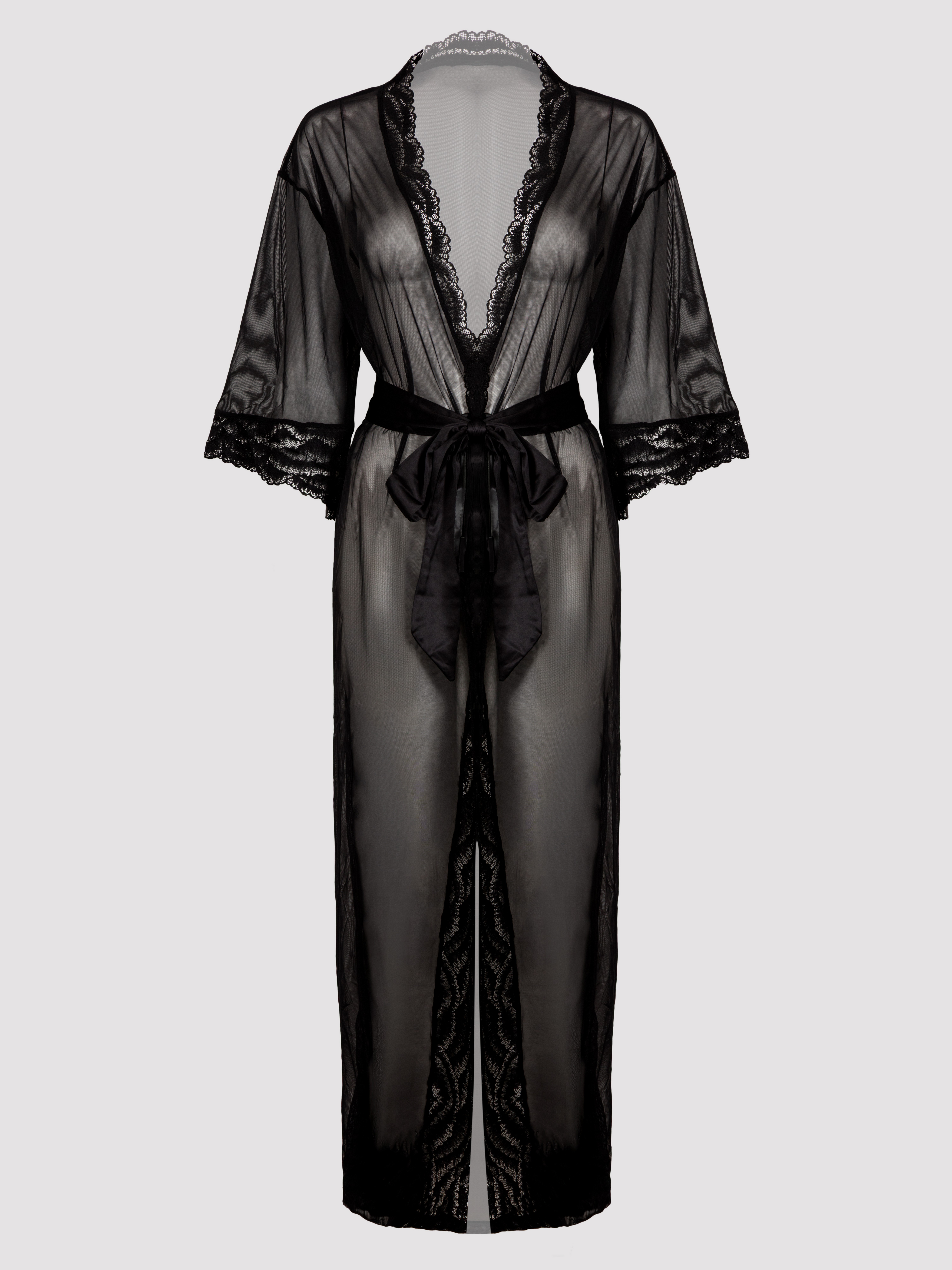 Lovehoney Empress Black Long Robe, Black, hi-res