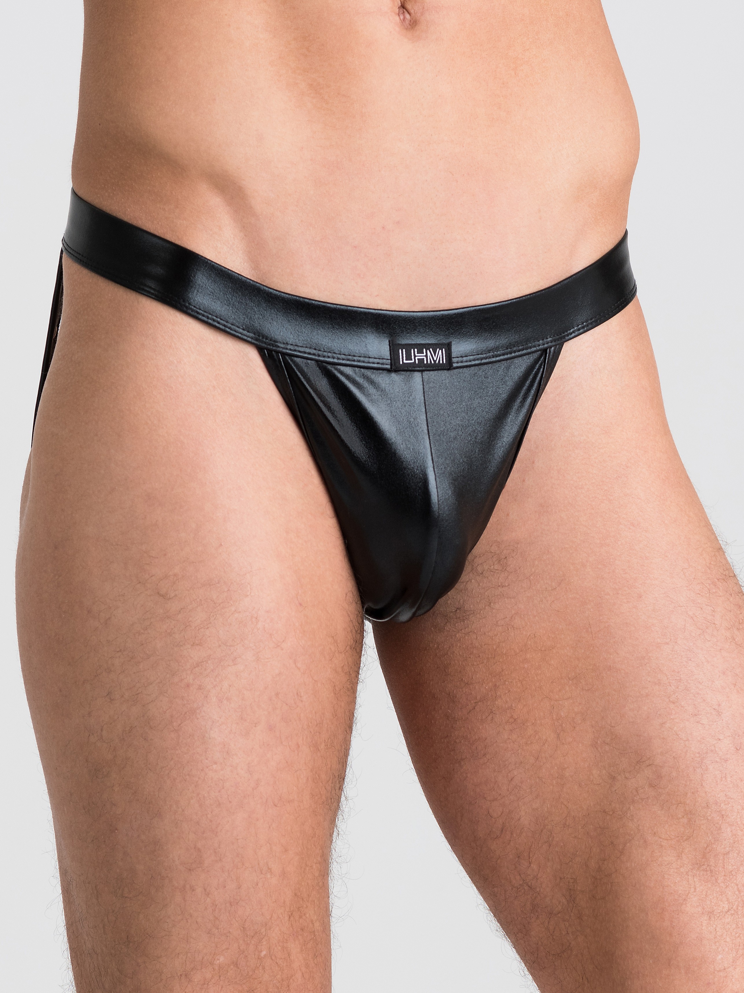 LHM Tough Love Black Wet Look Studded Jockstrap, Black, vanilla