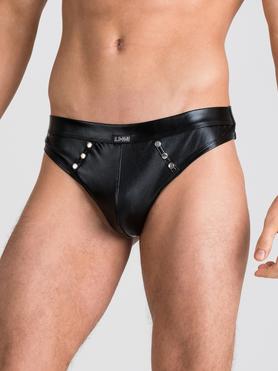 LHM Tough Love Black Wet Look Studded Thong