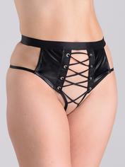 Lovehoney Fierce Leather Look Lace-Up Black Crotchless Thong