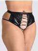 Lovehoney Fierce Leather-Look Lace-Up Black Crotchless Thong, Black, hi-res