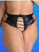 Lovehoney Fierce Leather-Look Lace-Up Black Crotchless Thong, Black, hi-res