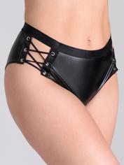 Lovehoney Fierce Leather Look Lace-Up Black Crotchless Open-Back Knickers