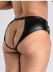Lovehoney Fierce Leather-Look Lace-Up Open Back Crotchless Knickers, Black, hi-res