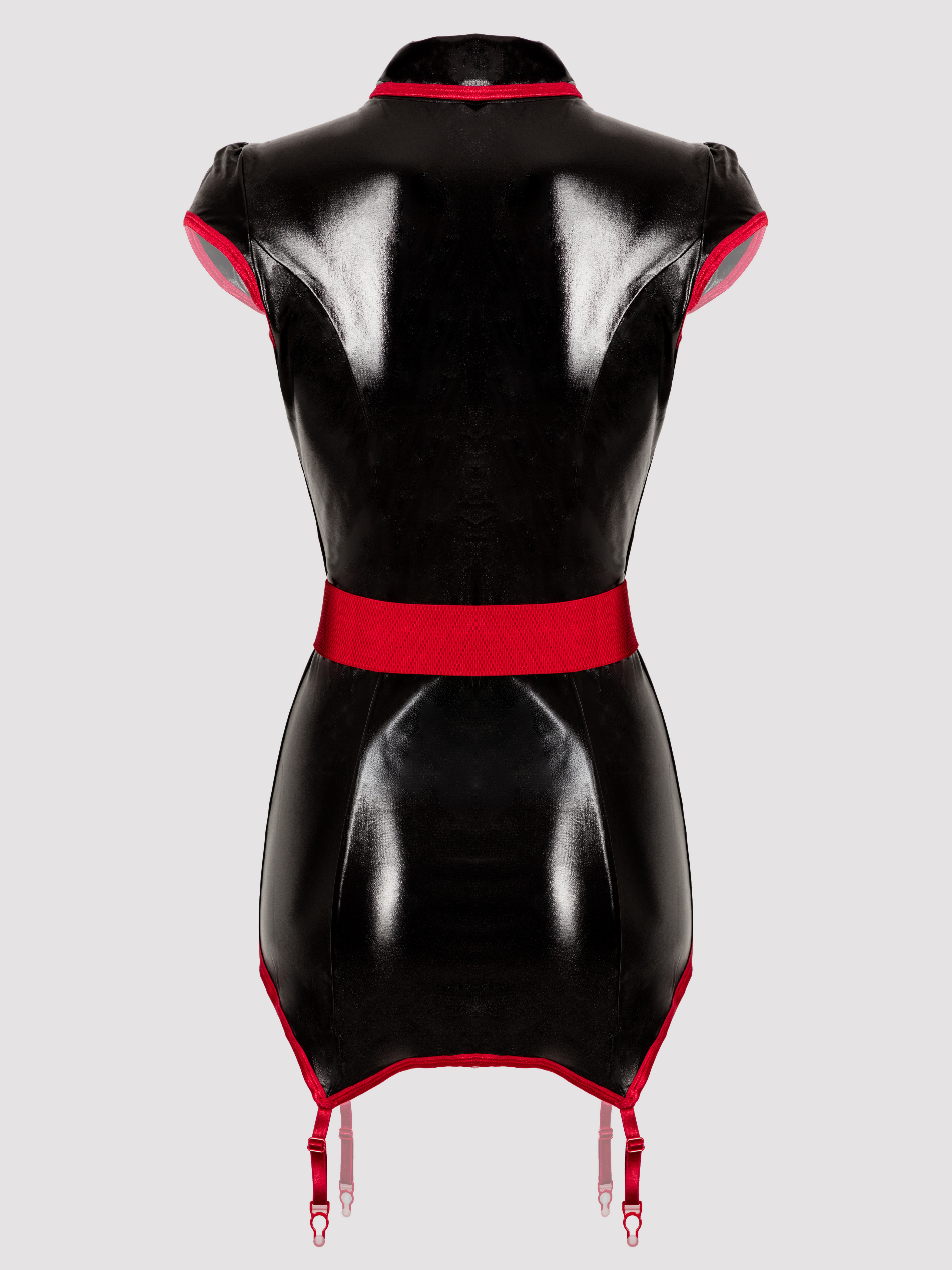 Lovehoney Fantasy Racing Heart Wet Look Nurse Costume, Black, hi-res