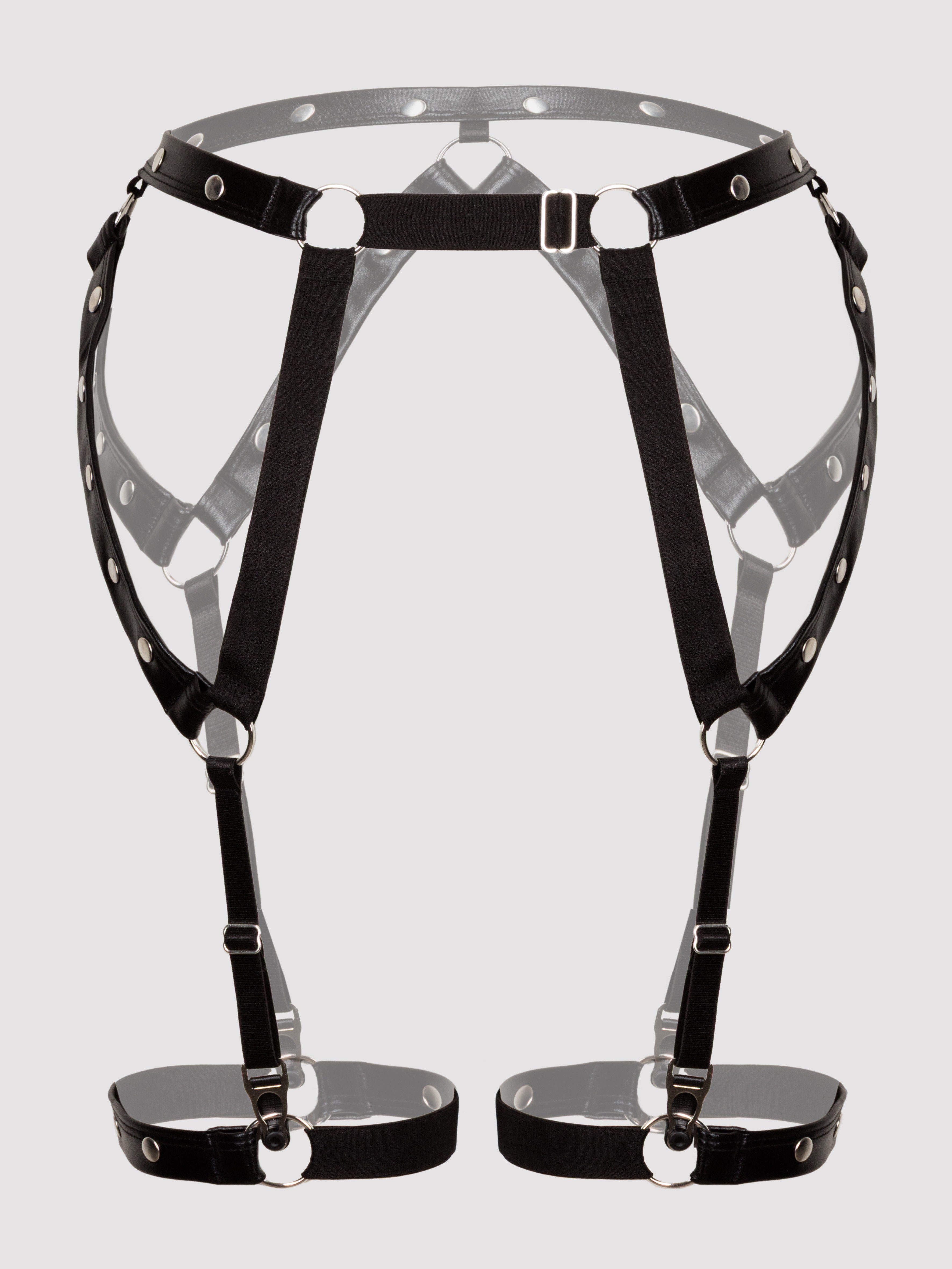 Lovehoney Fierce Wet Look Studded Suspender Garter Set, Black, hi-res