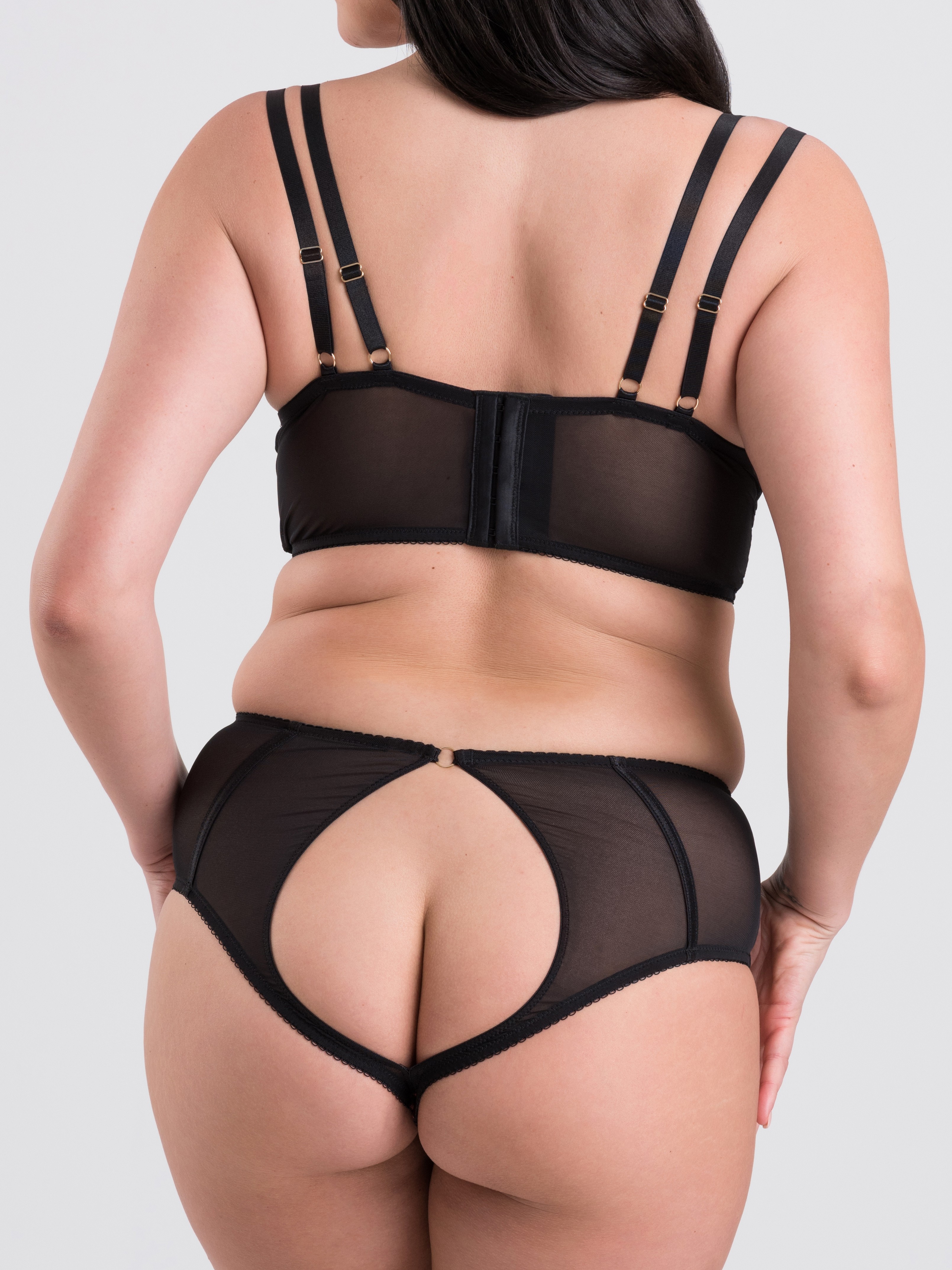 Lovehoney Dark Paradise Black and Copper Crotchless Bra Set, Black, hi-res