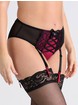 Lovehoney Boudoir Belle Cherry High-Waisted Brazilian Suspender Knickers, Black, hi-res