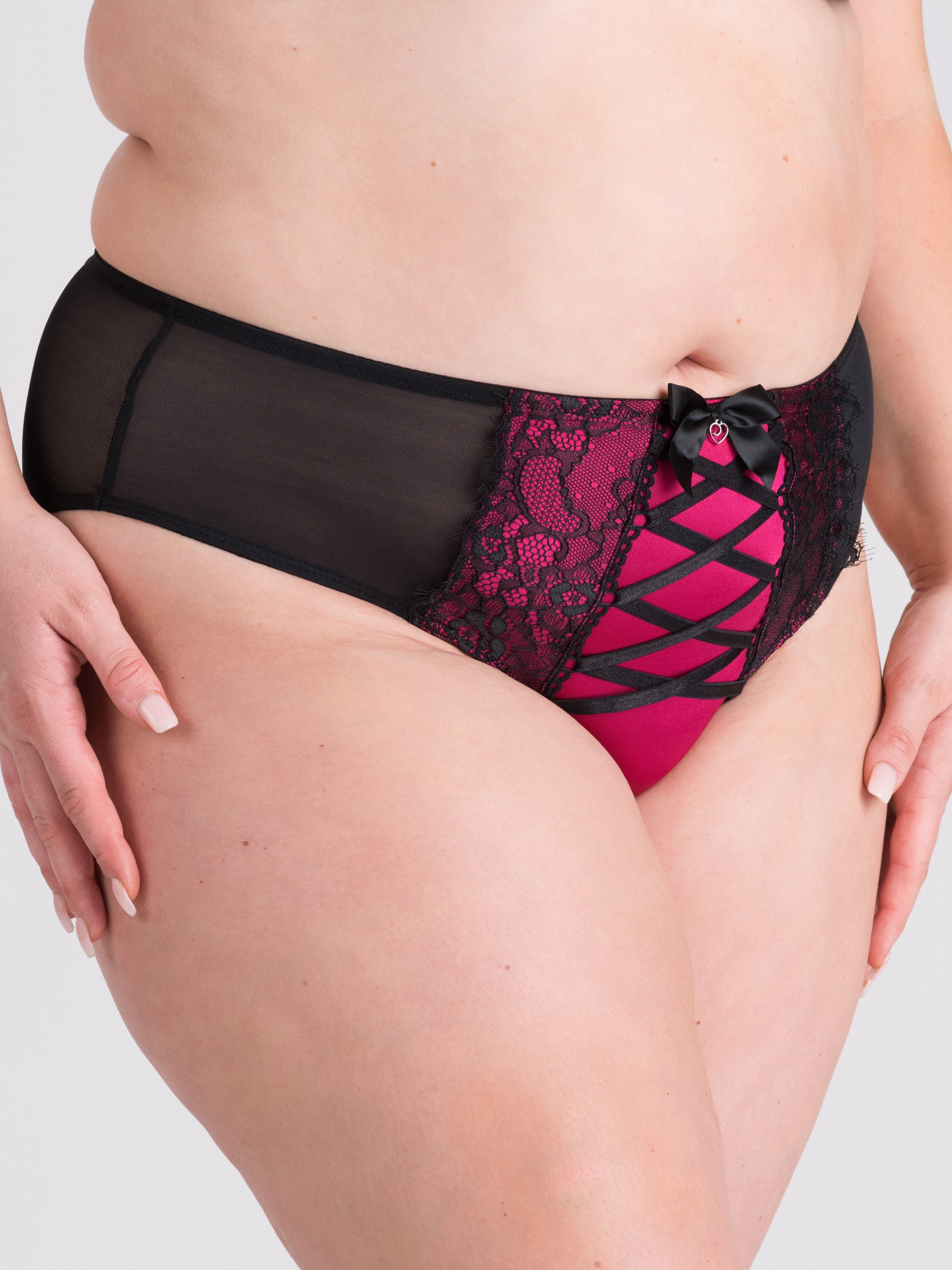 Lovehoney Boudoir Belle Cherry High-Waisted Brazilian Garter Panties, Black, hi-res