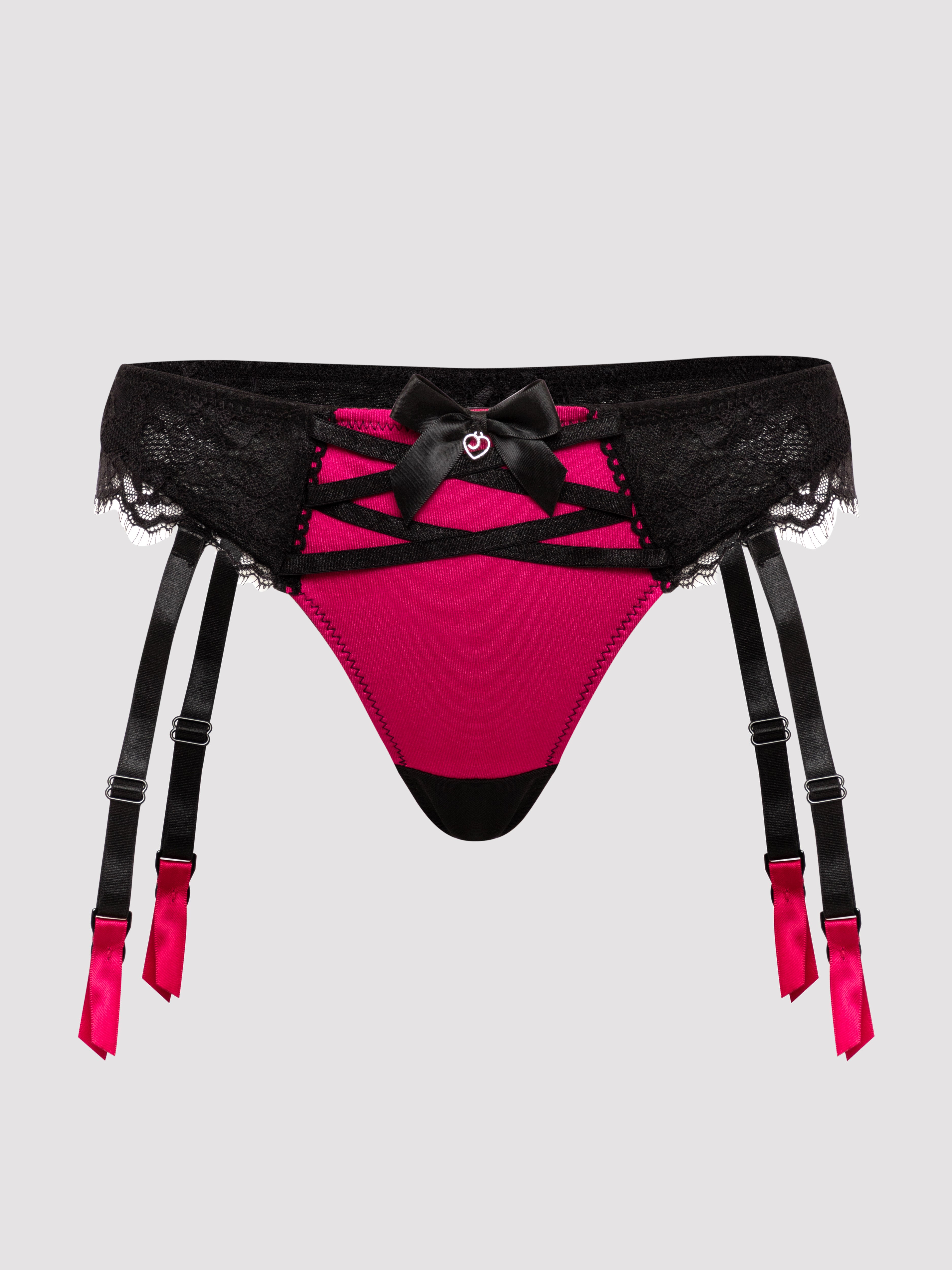 Lovehoney Boudoir Belle Cherry Suspender Thong, Black, hi-res