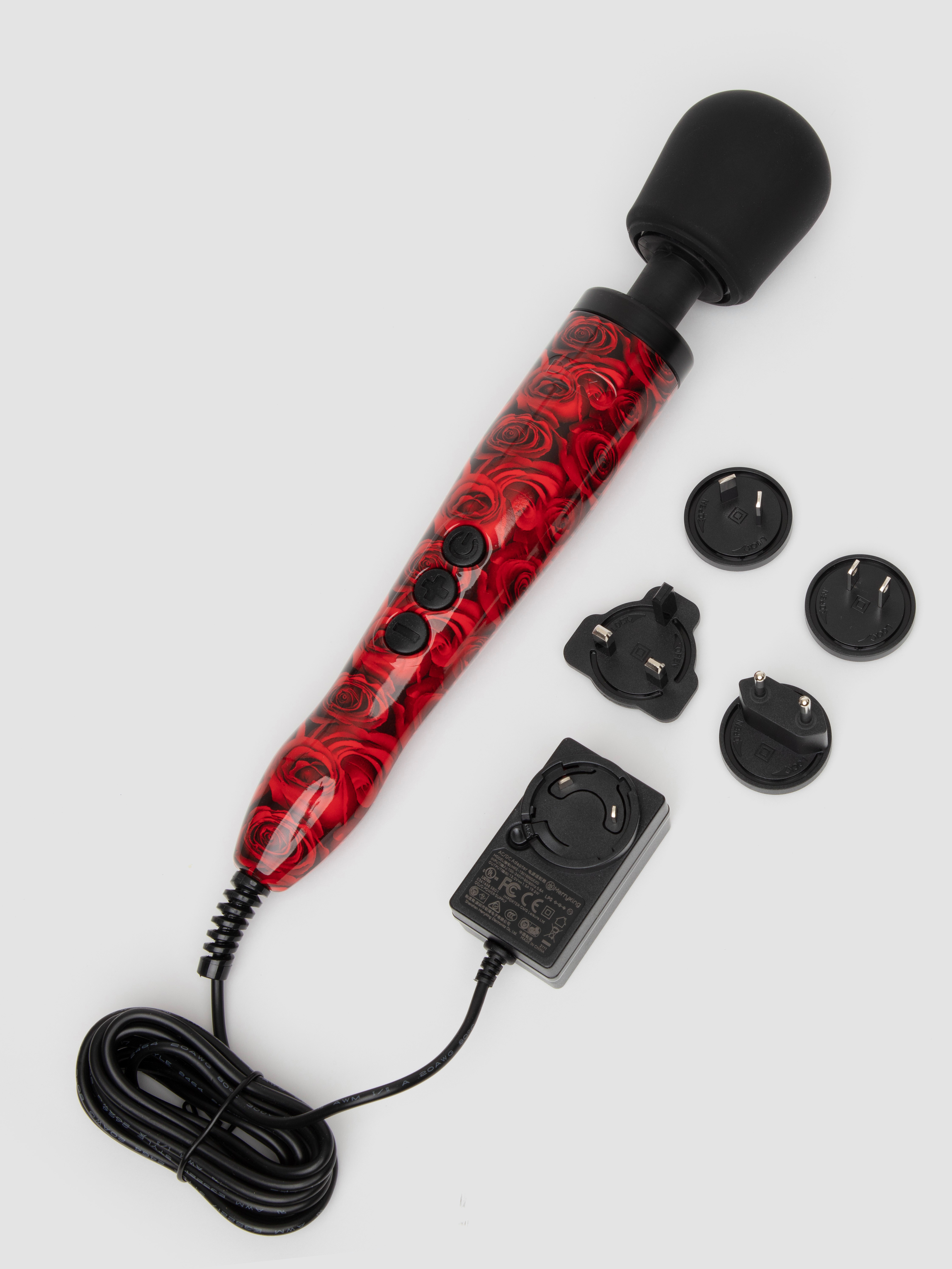 Doxy Original Rose-Patterned Mains-Powered Silicone Wand Massager, Red, hi-res