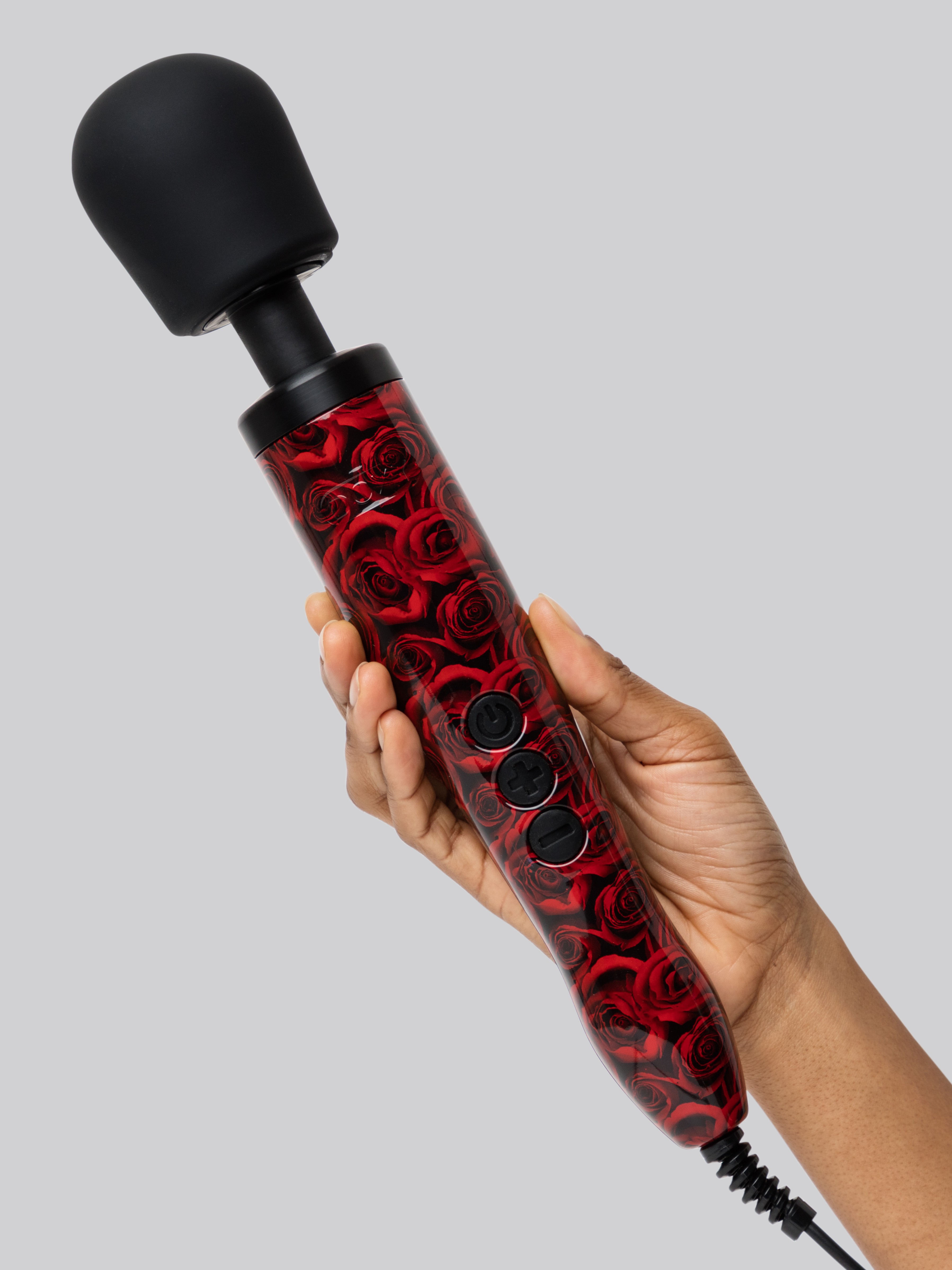 Doxy Original Rose-Patterned Mains-Powered Silicone Wand Massager, Red, hi-res