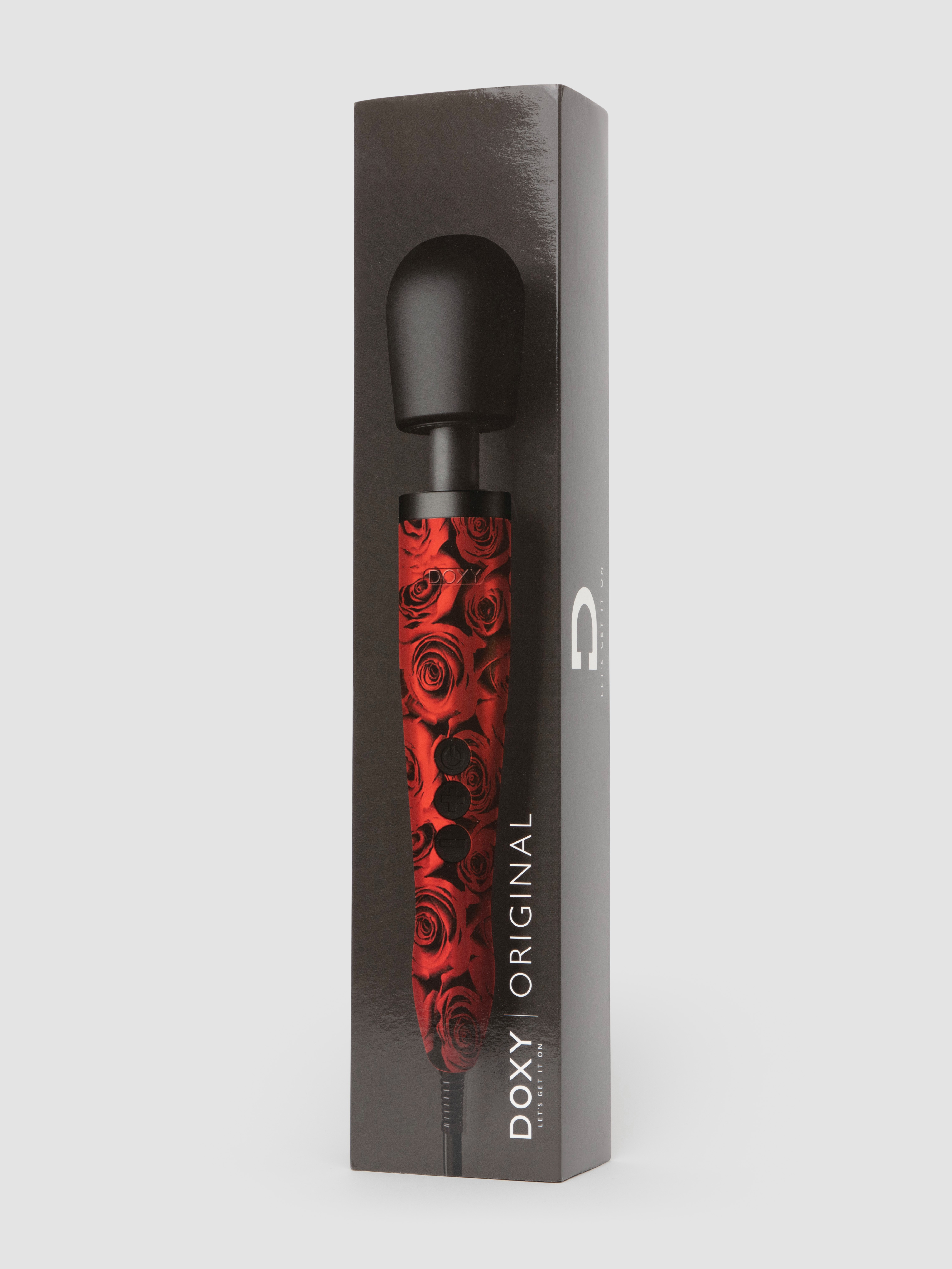 Doxy Original Rose-Patterned Mains-Powered Silicone Wand Massager, Red, hi-res