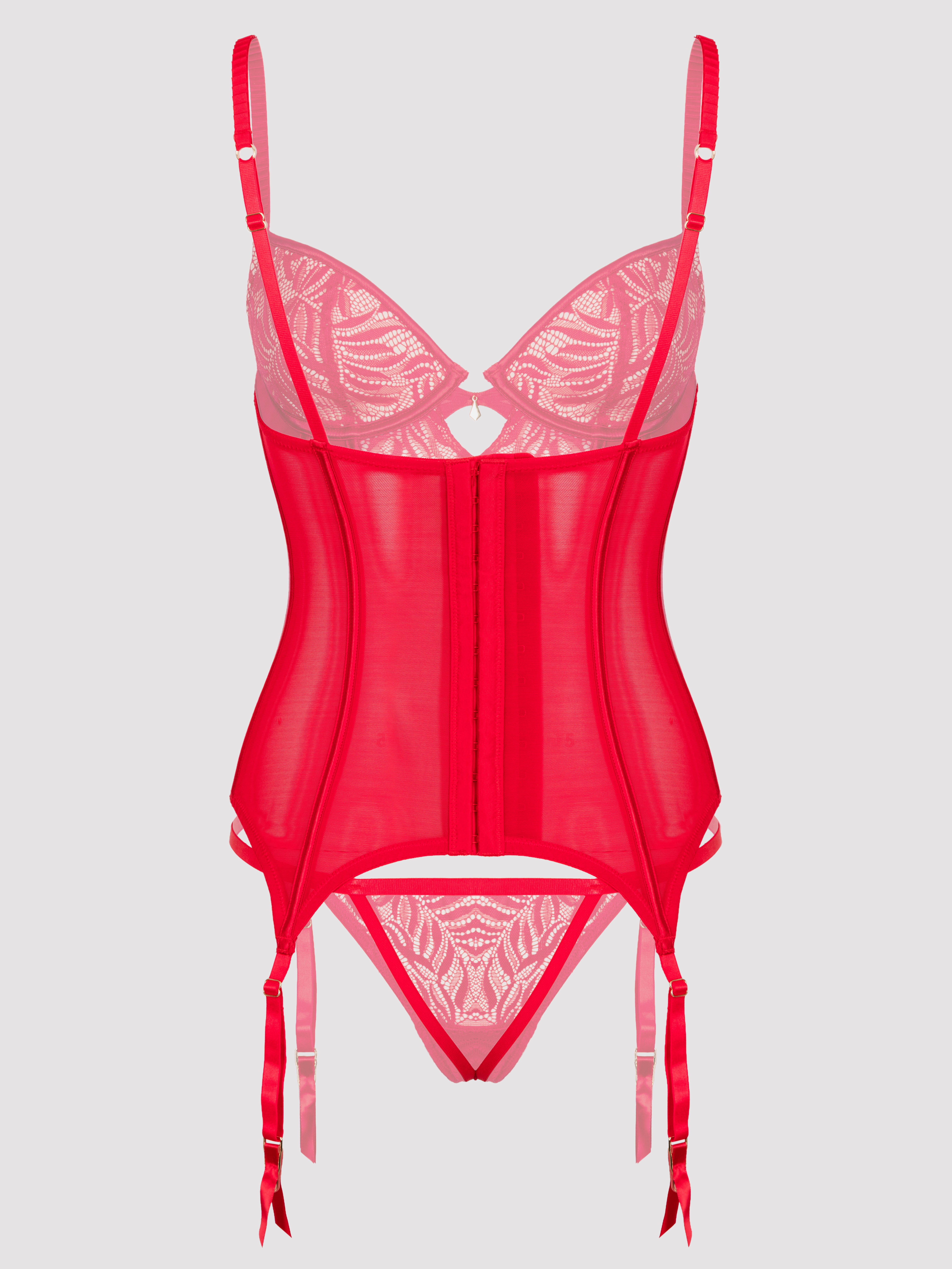 Lovehoney Parisienne Charm Lace Basque Set, Red, hi-res
